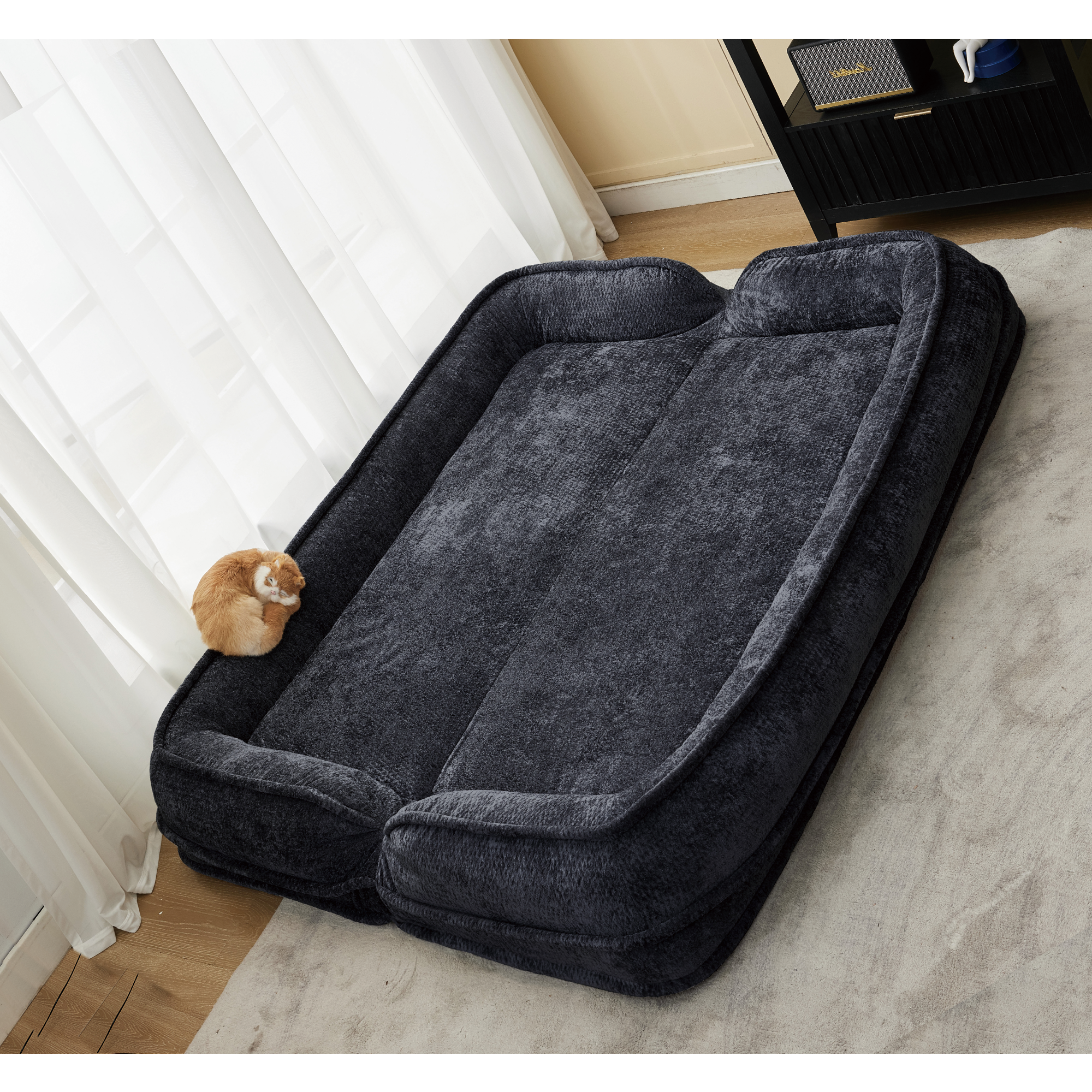 2-in-1 Extra Large Chenille Floor Couch Loveseat for Humans & Dogs