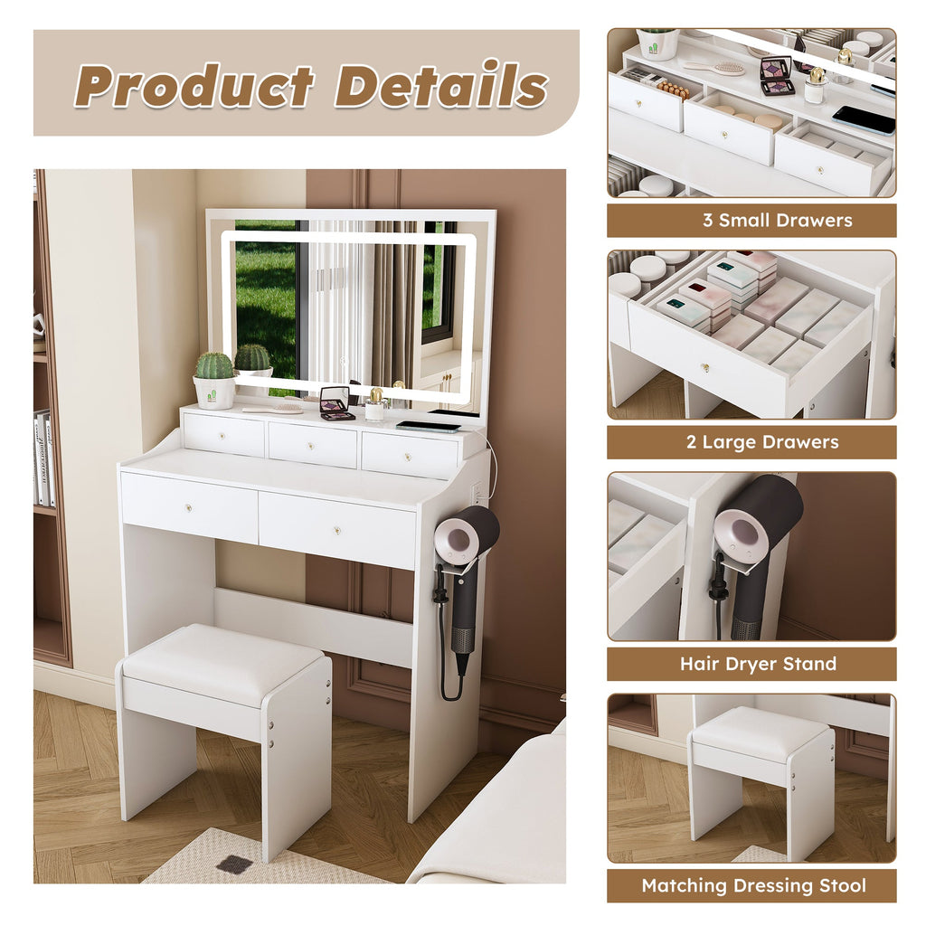 Modern Makeup Vanity Set with Power Outlet