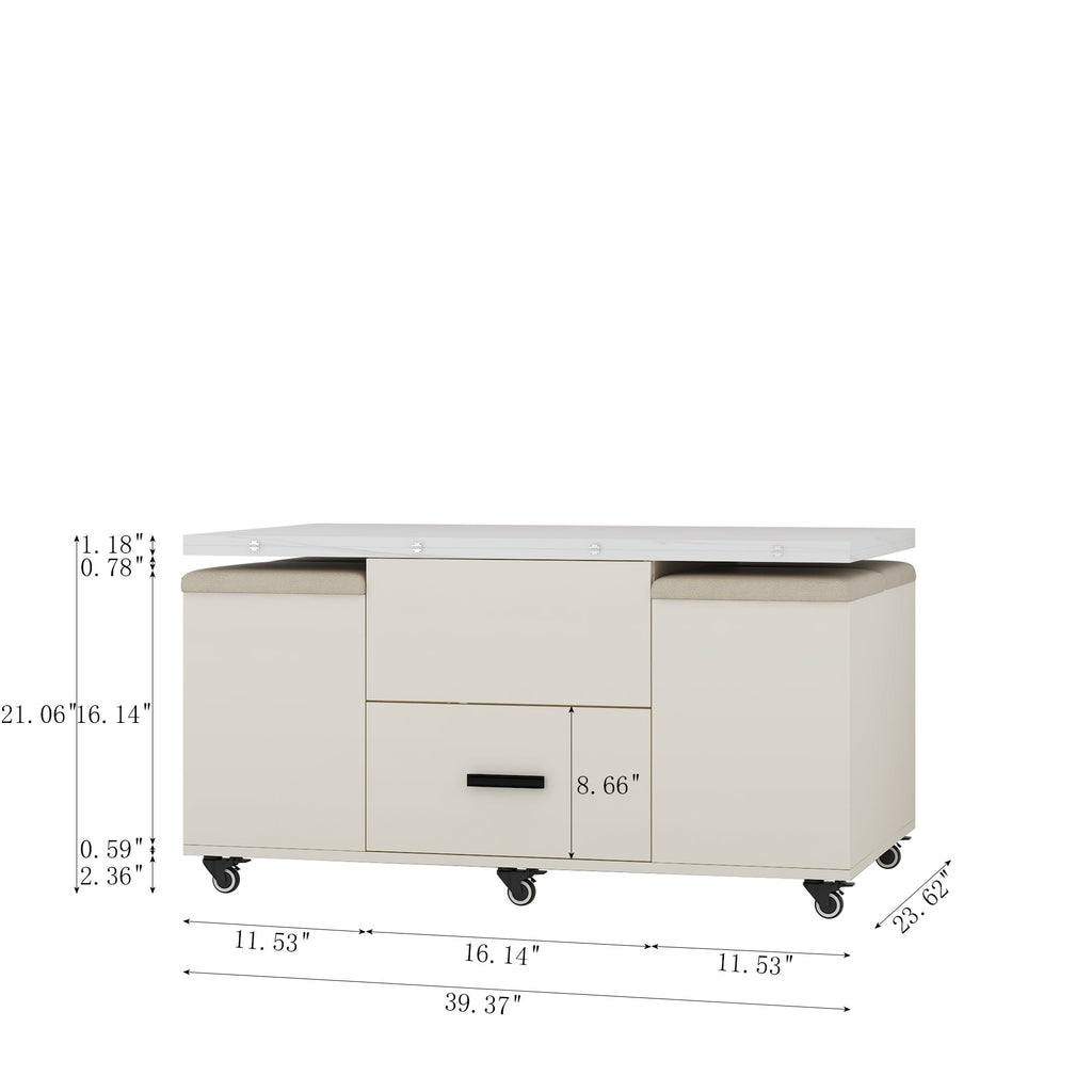 Modern Lift-Up Coffee Table with 4 Stools Set