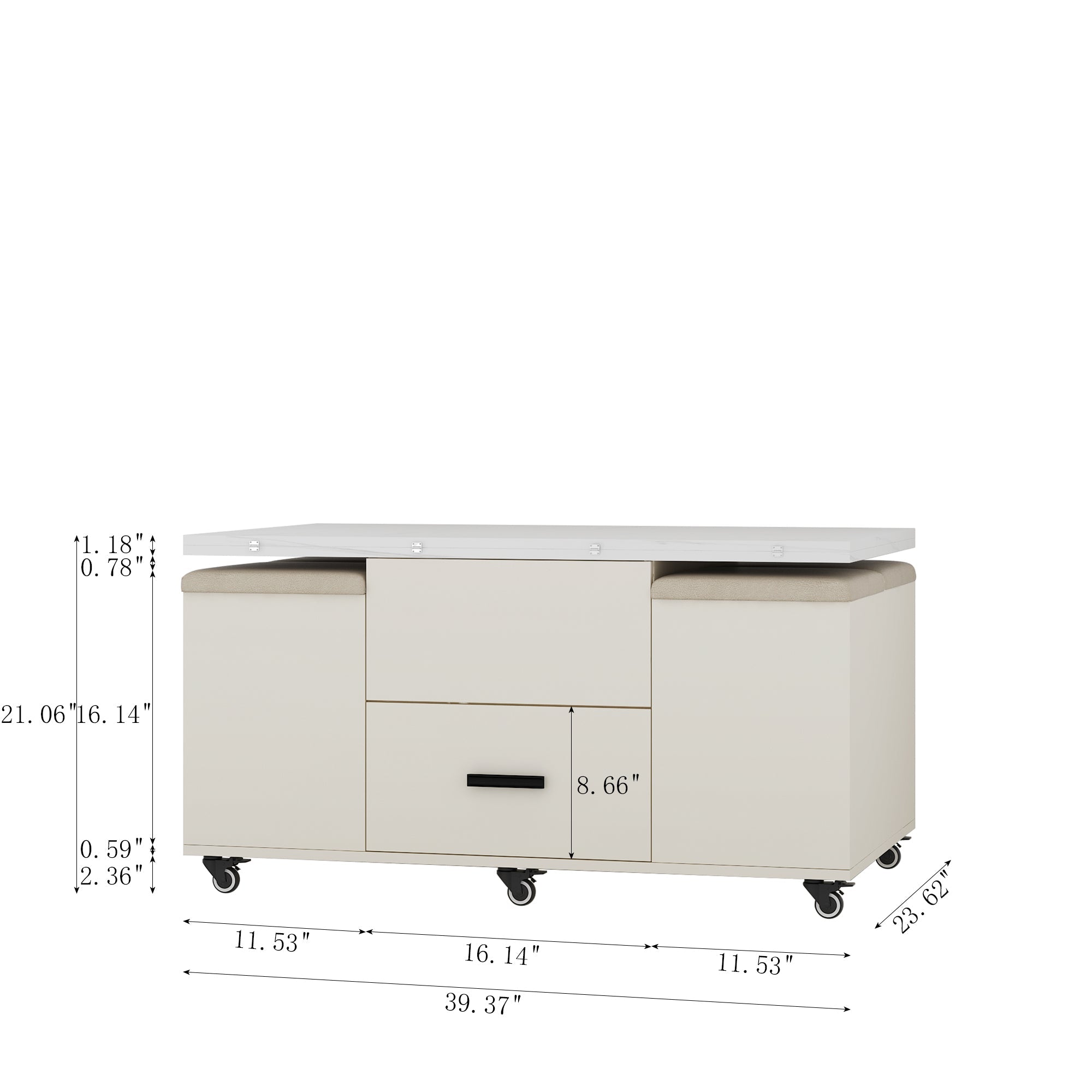 Modern Lift-Up Coffee Table with 4 Stools Set