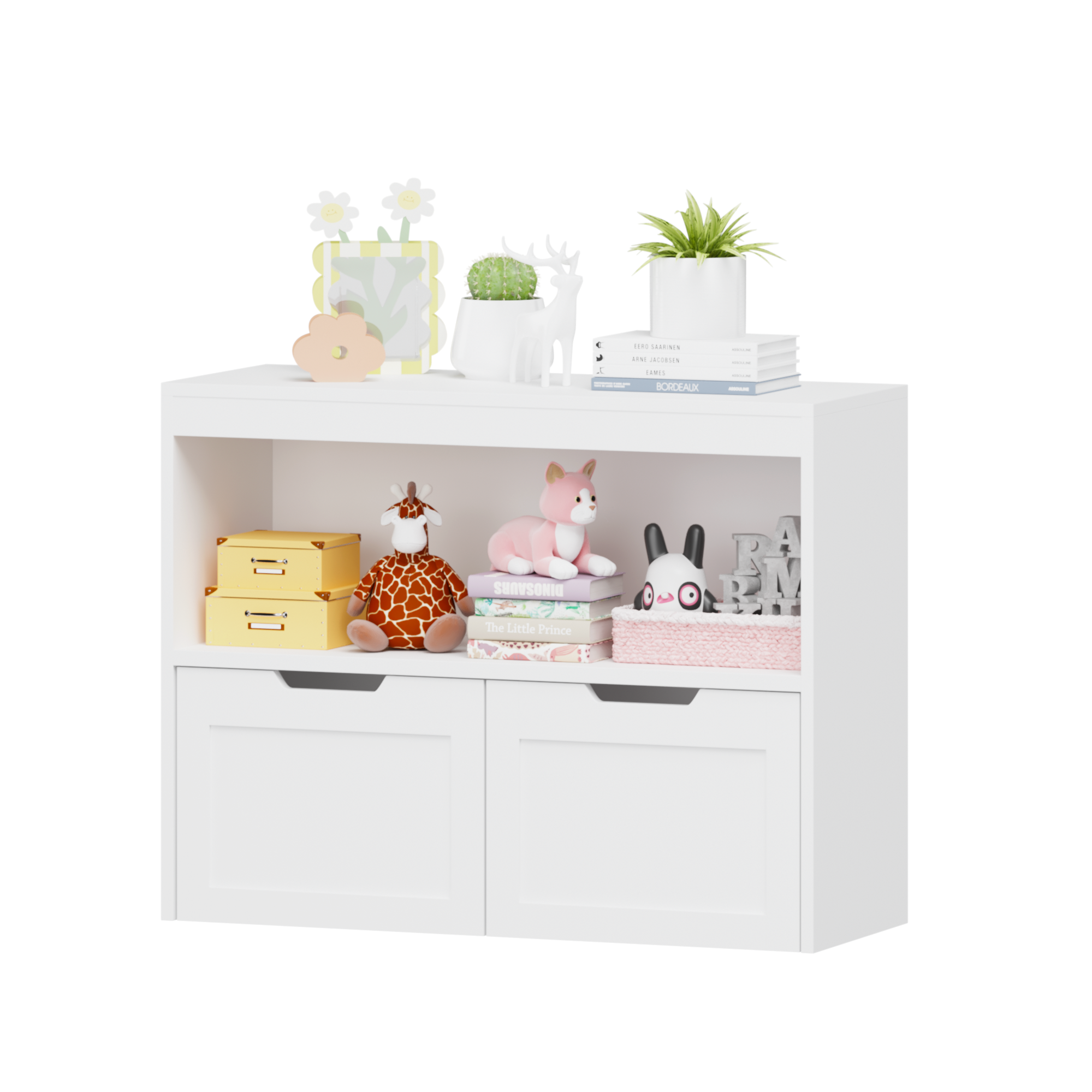 Toy Storage Cabinet  with Large Drawers and Open Shelves