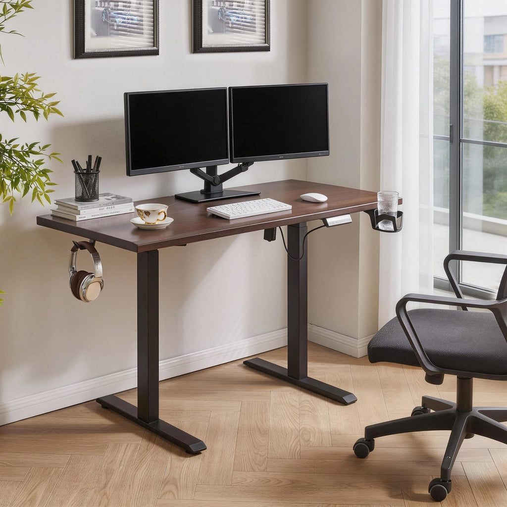 Solid Rubberwood Electric Adjustable Height Ergonomic Home Office Desk