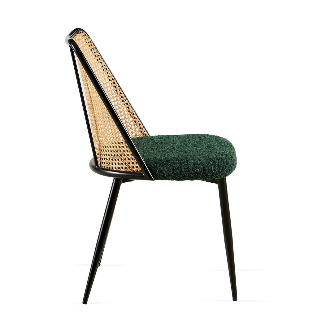 Green Rattan Boucle Dining Chairs with Natural Cane Back (Set of 2)