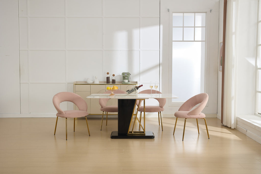 Velvet/Teddy Fabric Dining Chairs with Curved Backrest