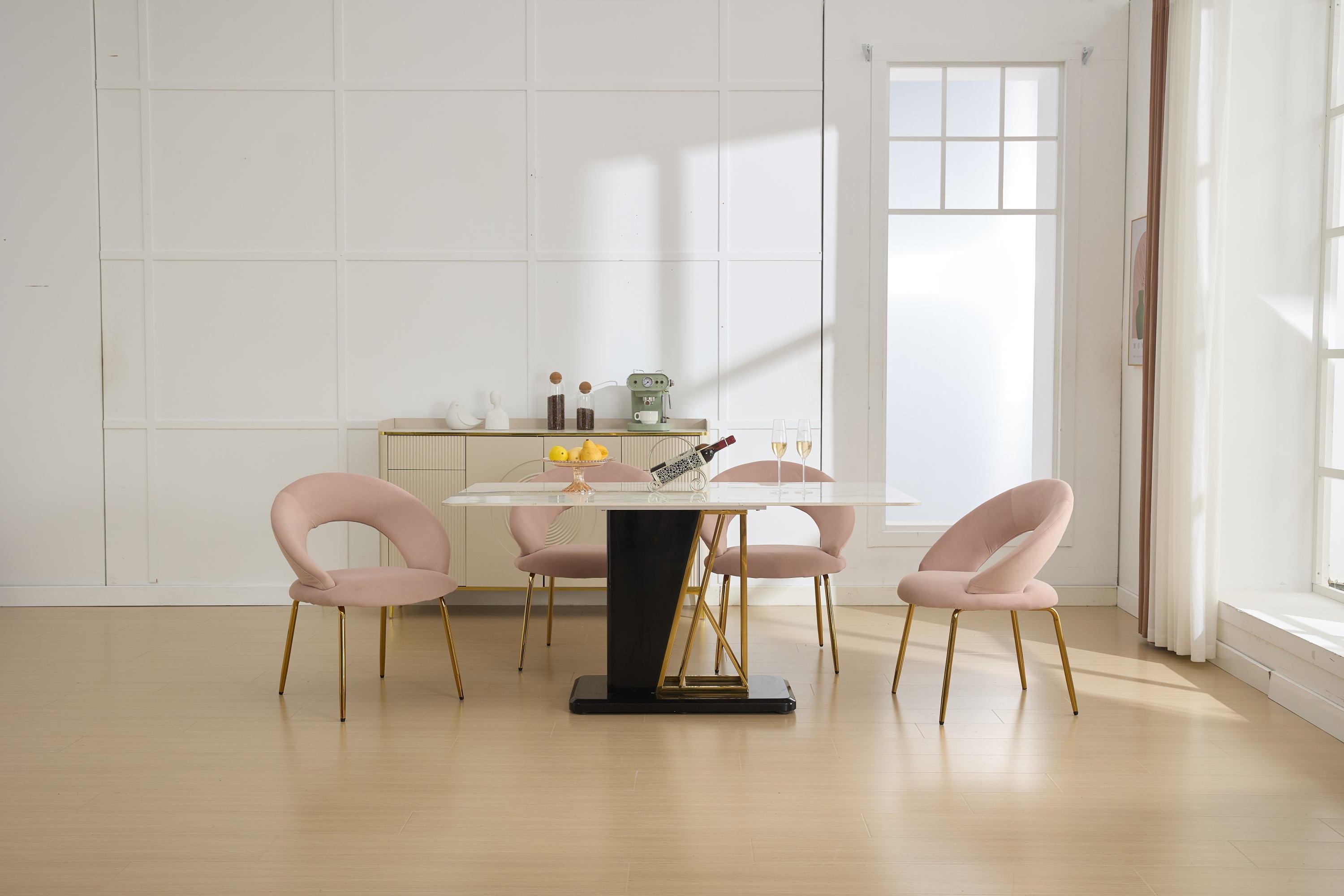 Velvet/Teddy Fabric Dining Chairs with Curved Backrest