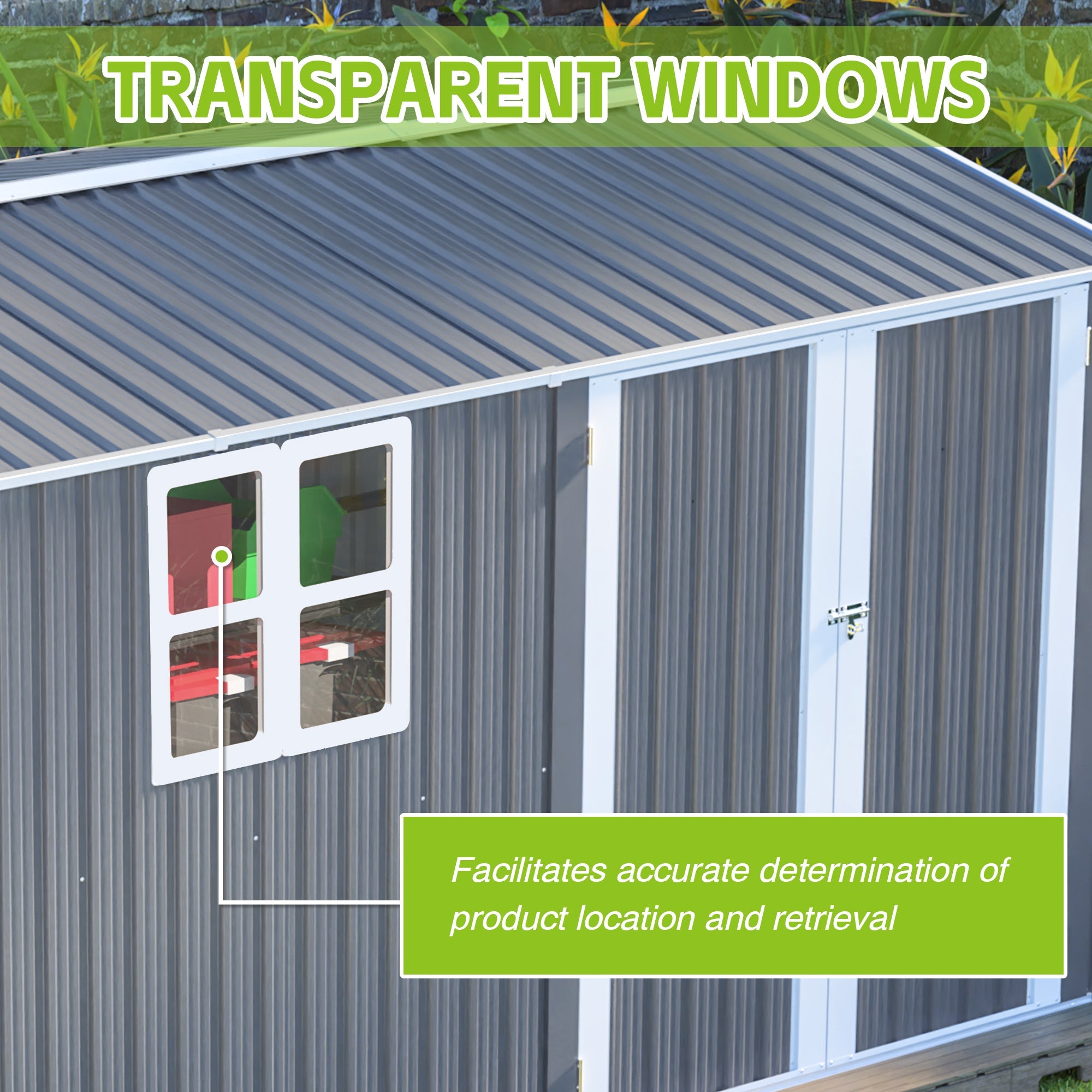 8x12ft Steel Storage Shed w/ Window, Hinged Doors, 4 Vents for Yard/Garden/Patio