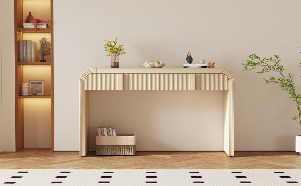 Modern Console Fluted Entryway Table with Rounded Silhouette