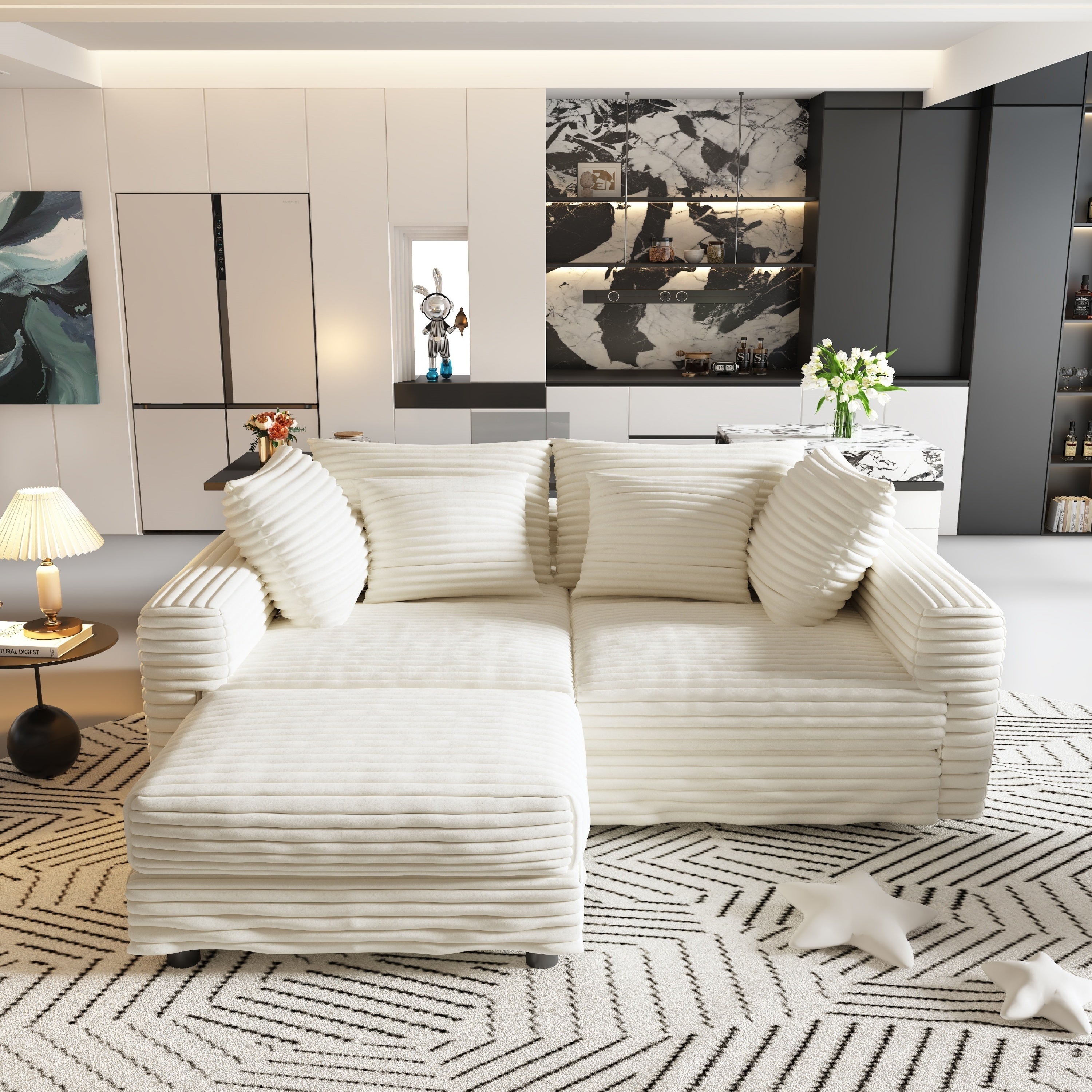 Modern 4 Seat Comfy Upholstered Sofa + Ottoman Option