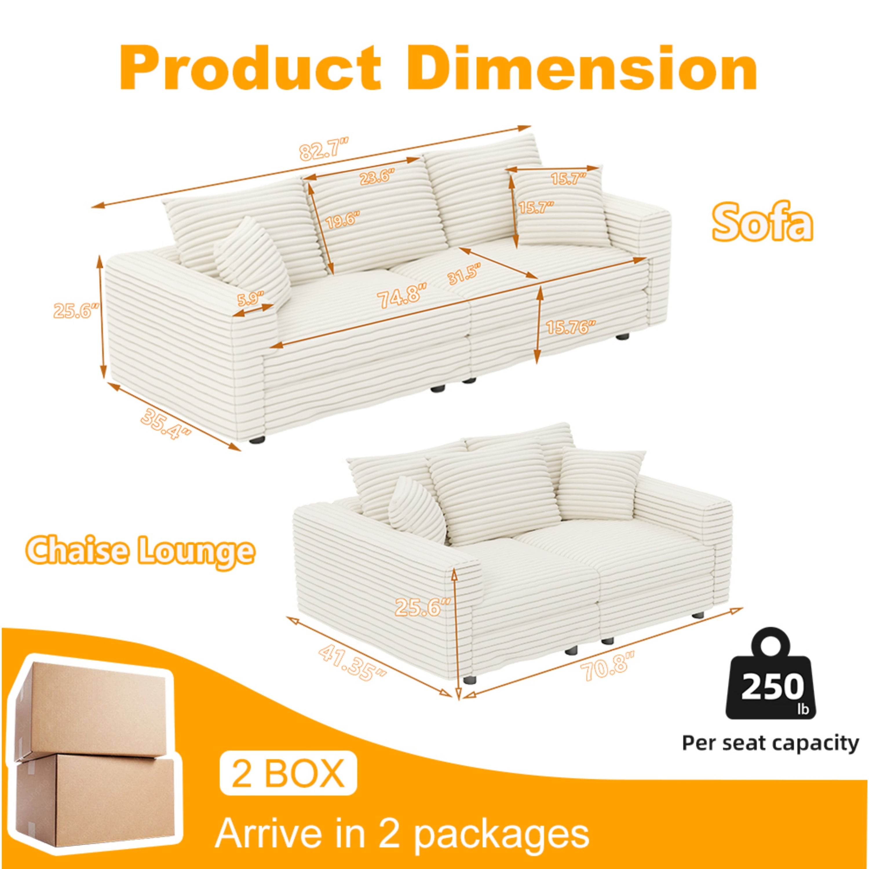 82.7' Modern Comfy Cloud Couch Sofa with Soft Pillows + Ottomans Option