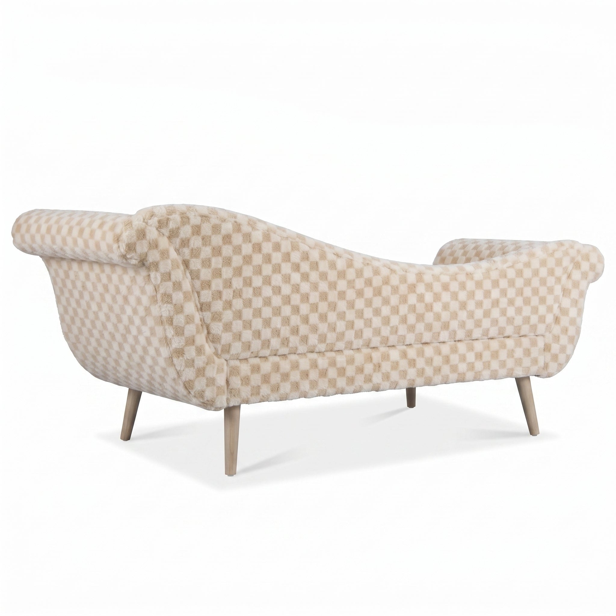Classic Diamond Pattern Fabric Paired with Elegant Scroll Arms