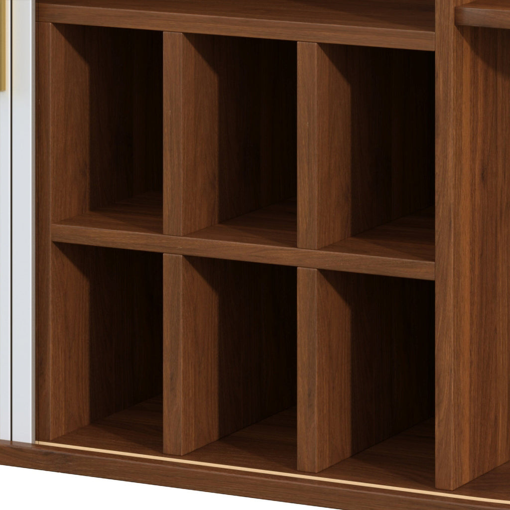 39" Fluted Liquor and Coffee Bar Cabinet with Wine Racks Glass Holders Storage