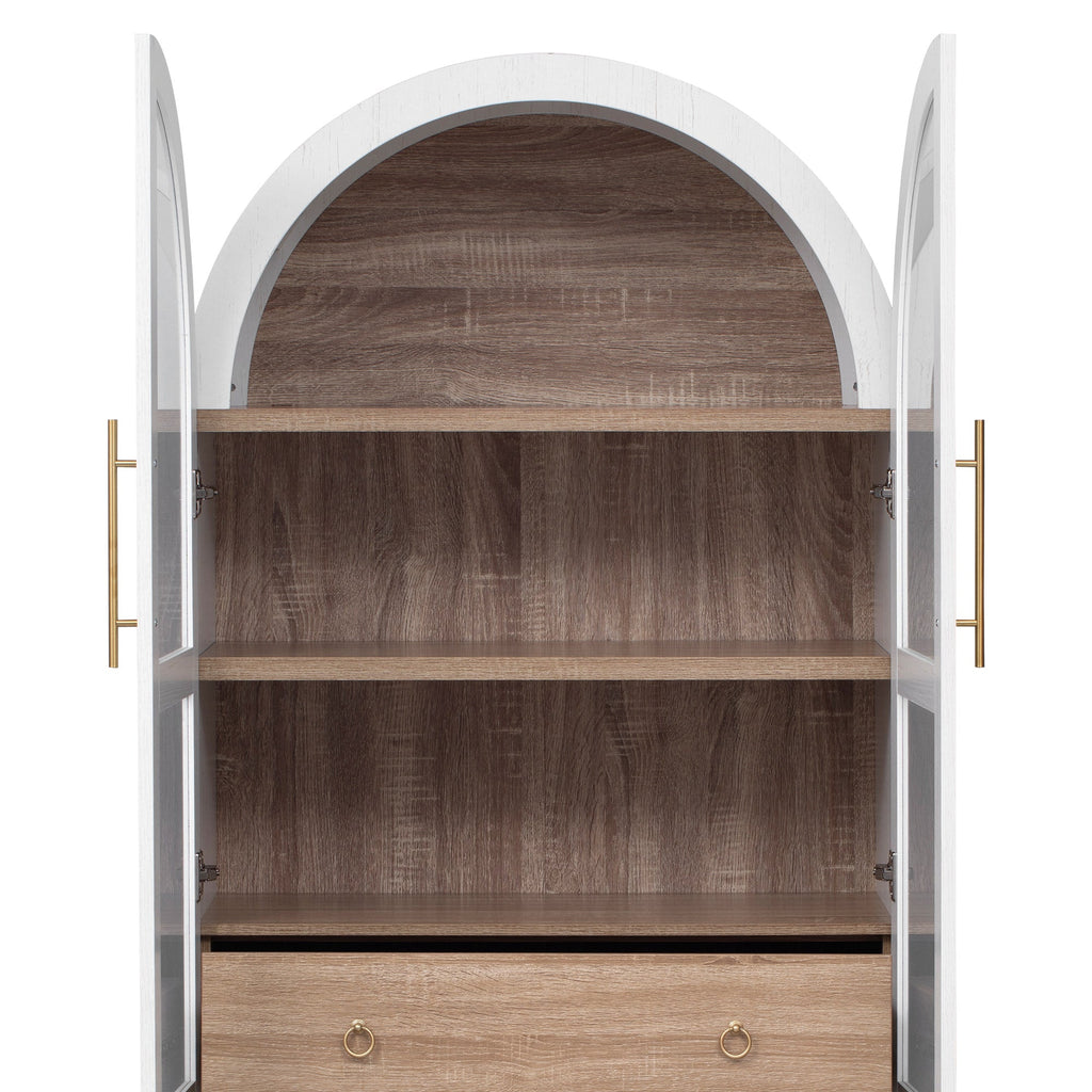 71" Tall Arched Farmhouse Kitchen Pantry Cabinet with Door Shelves