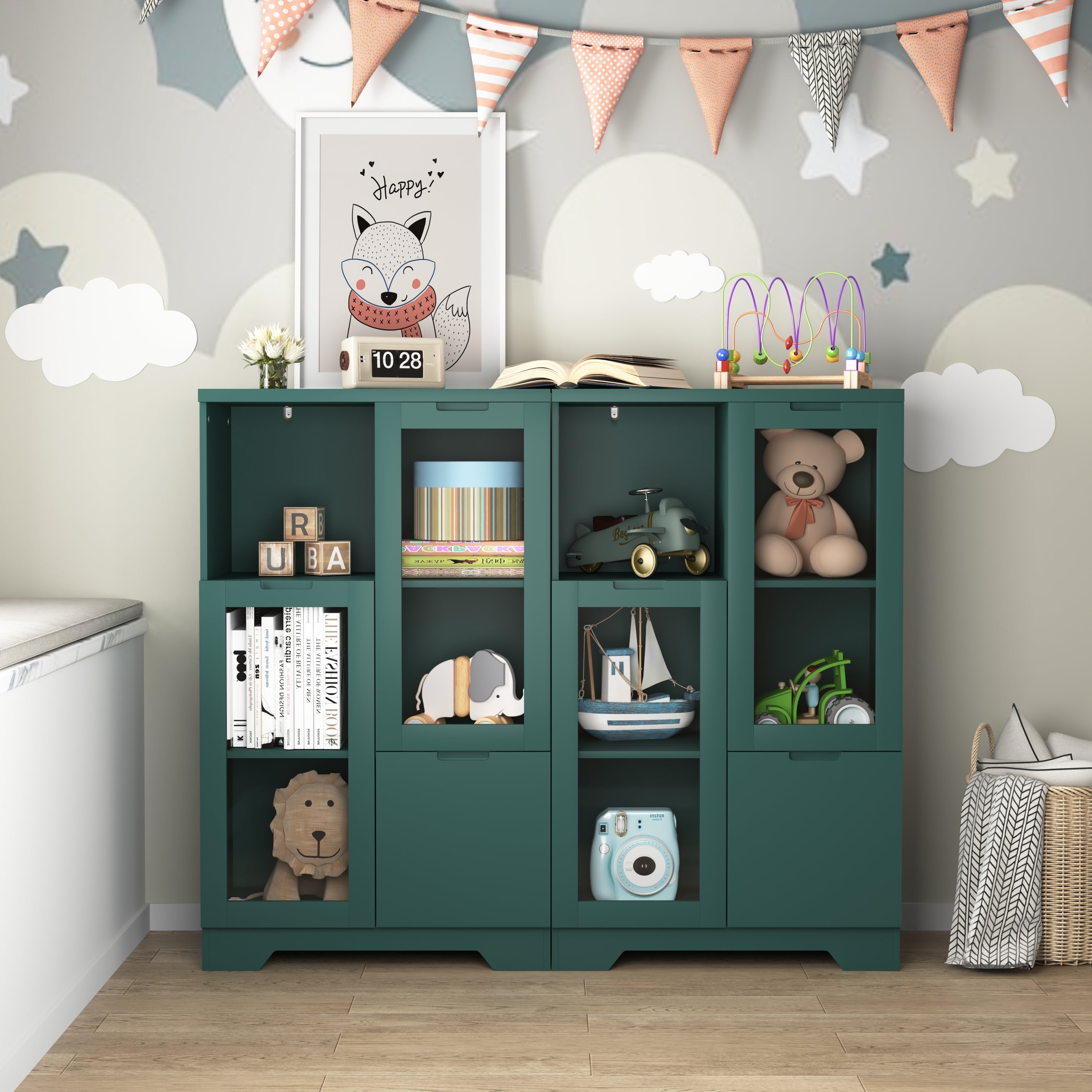 MDF Painted Cabinet with Glass Doors