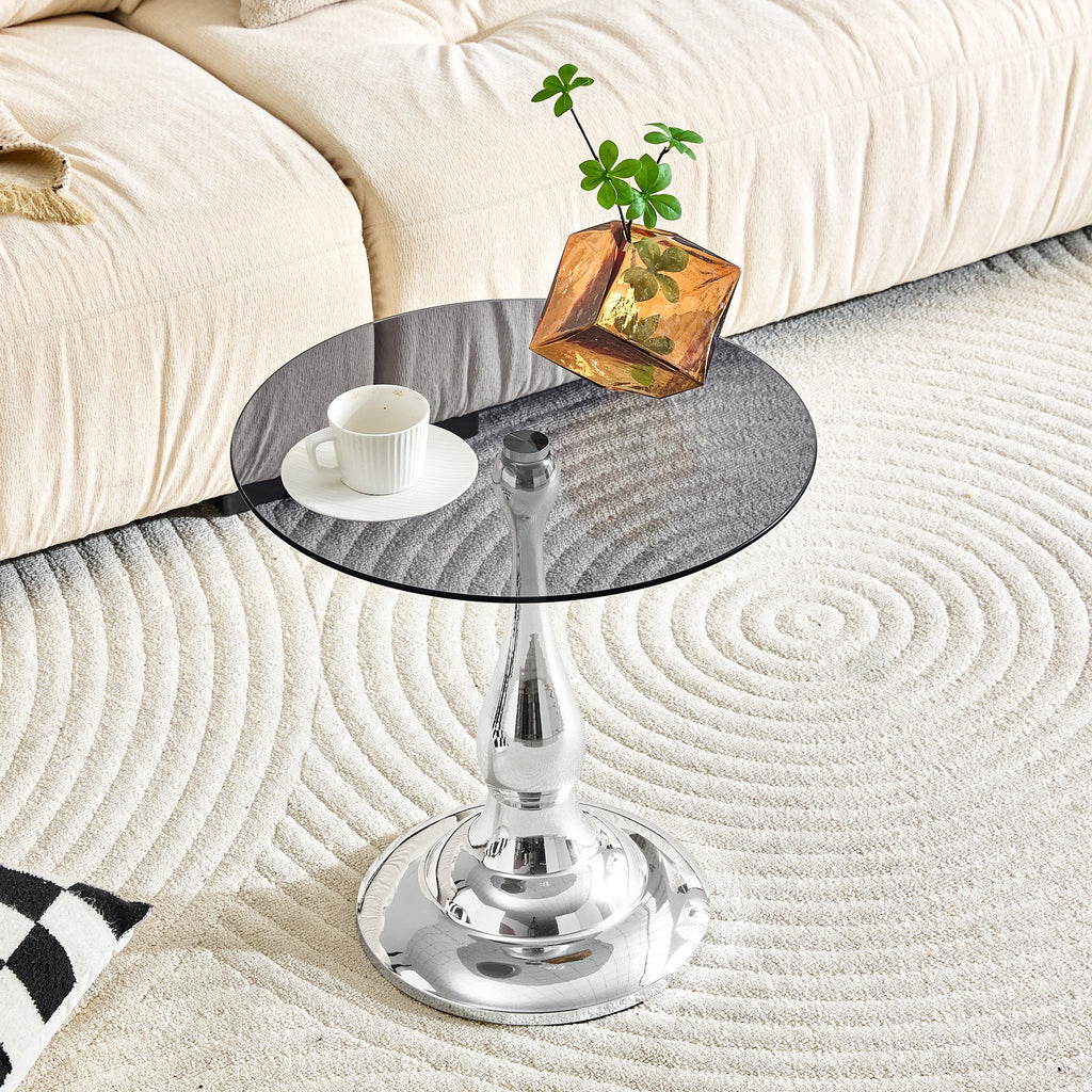 20" Small Luxury Metal Round Side Table with a Glass Top