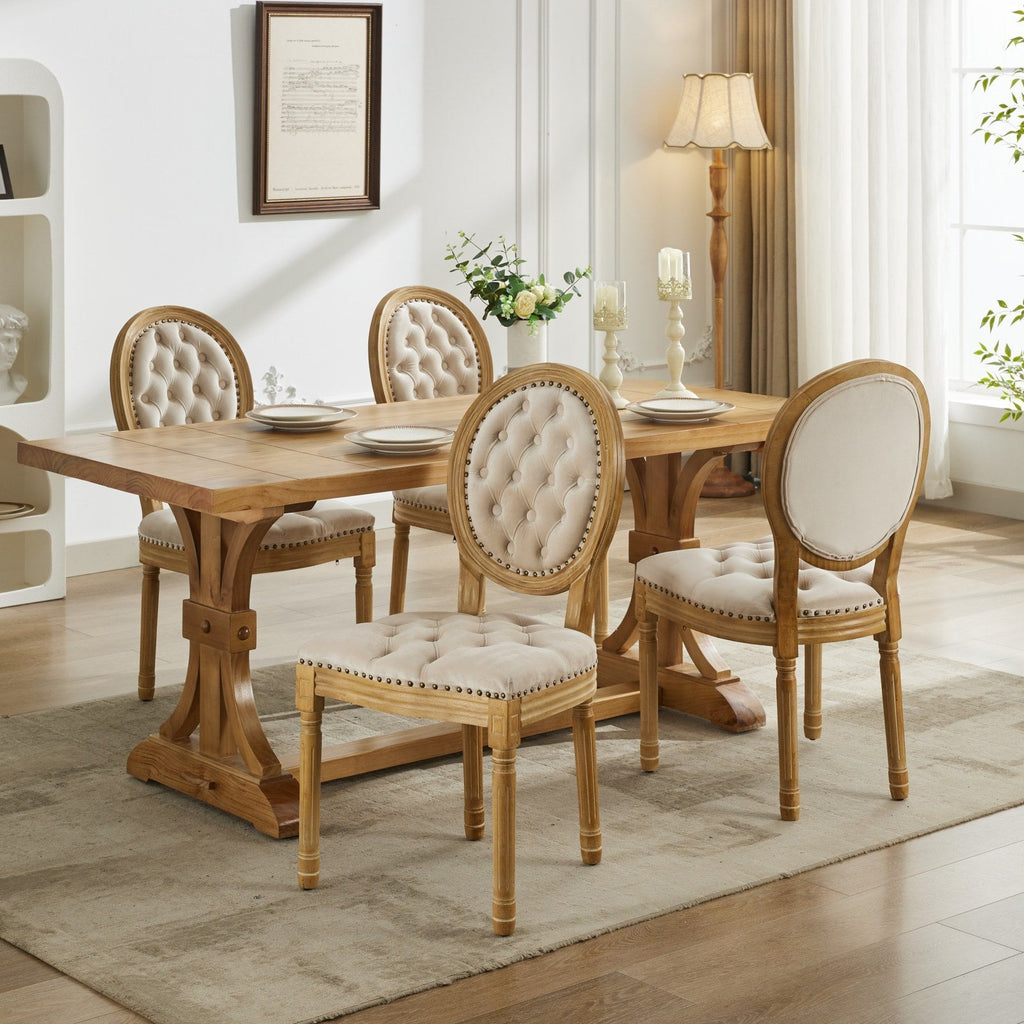 French Style Solid Wood Frame Velvet Dining Chairs (Set of 2)