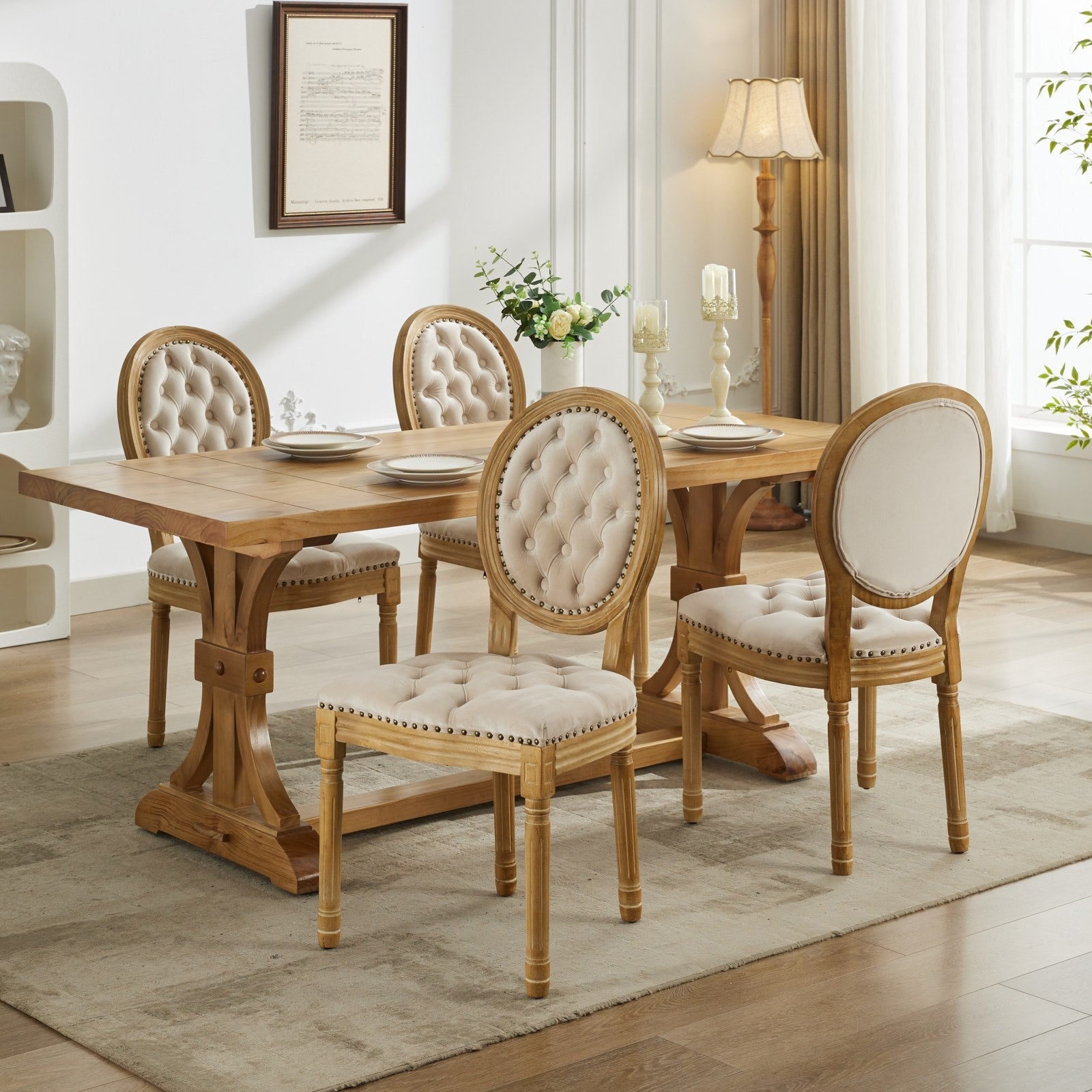 French Style Solid Wood Frame Velvet Dining Chairs (Set of 2)