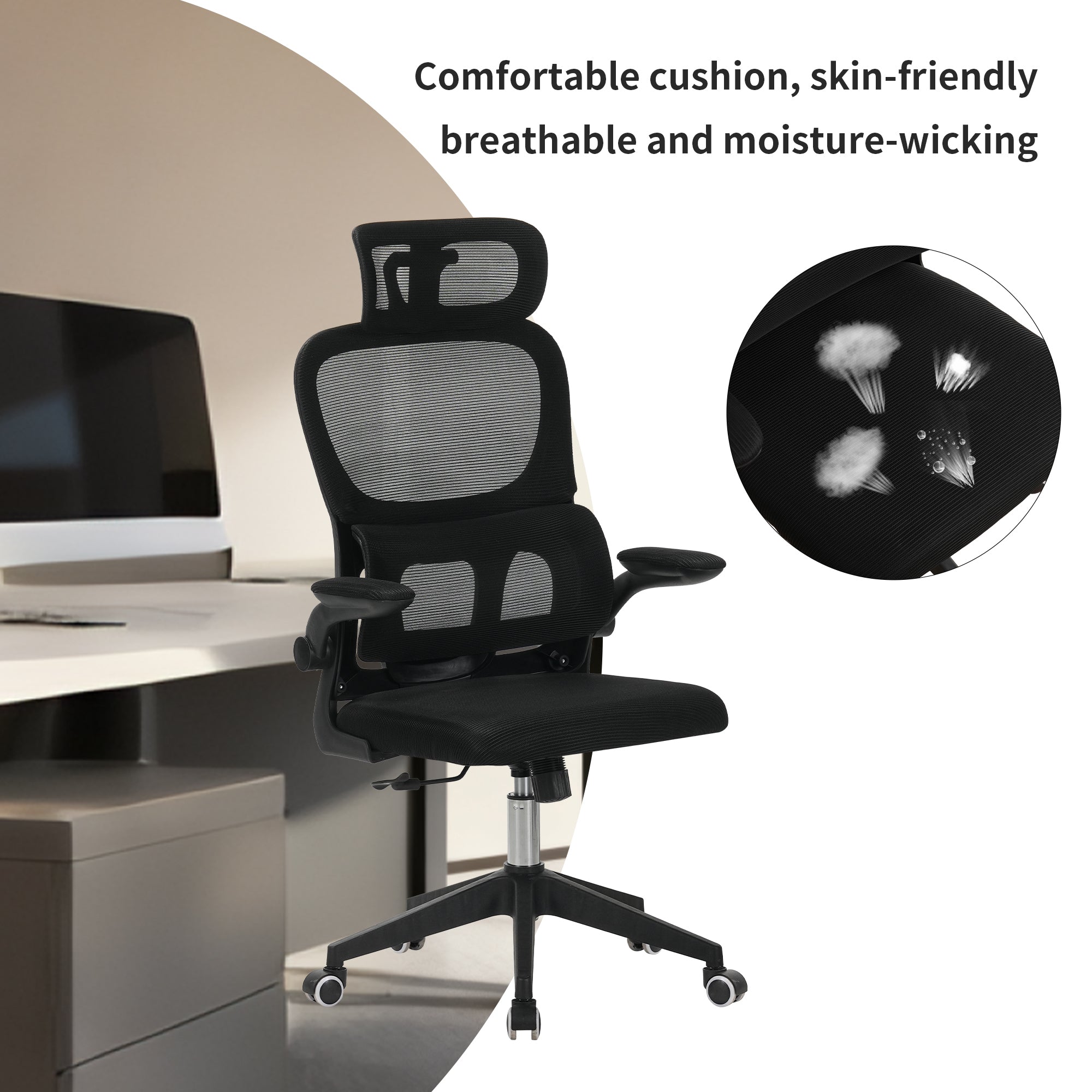 High Back Ergonomic Mesh Office Chair Black Big Tall Tilt 3D Headrest Lumbar Support Swivel Rolling Chair