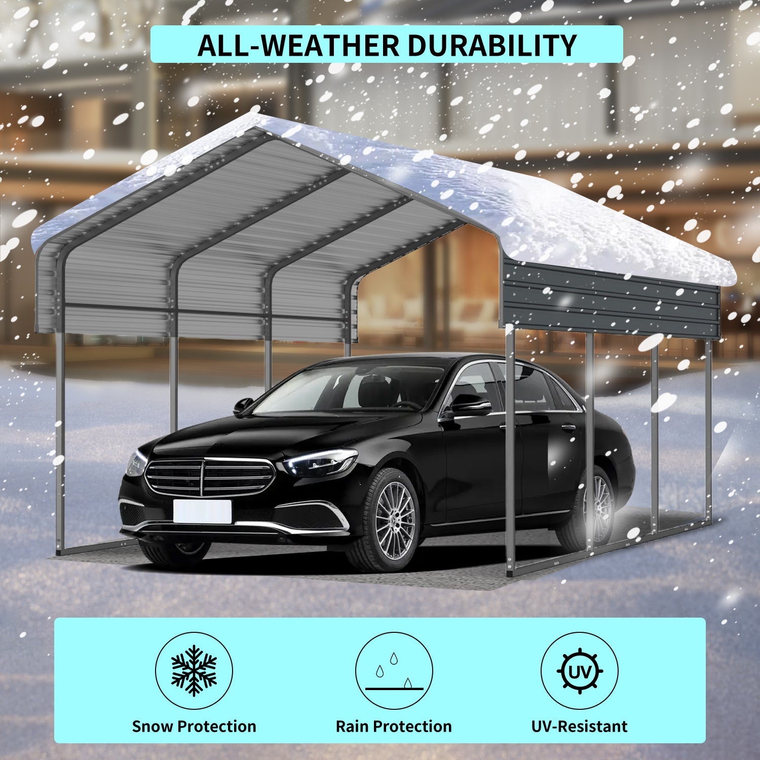 10x15 FT Metal Carport Heavy Duty Galvanized Steel Roof Outdoor Car Garage