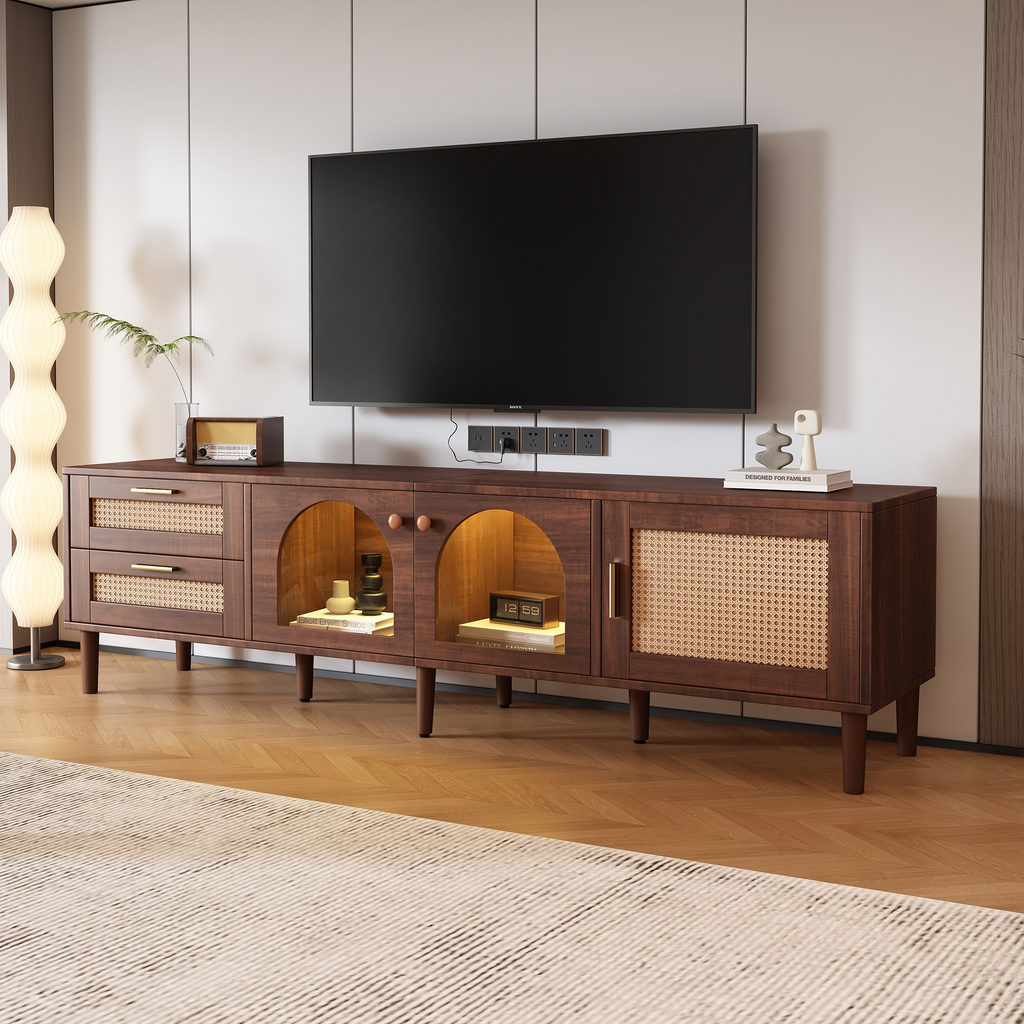 70" Rattan LED Light Entertainment TV Stand
