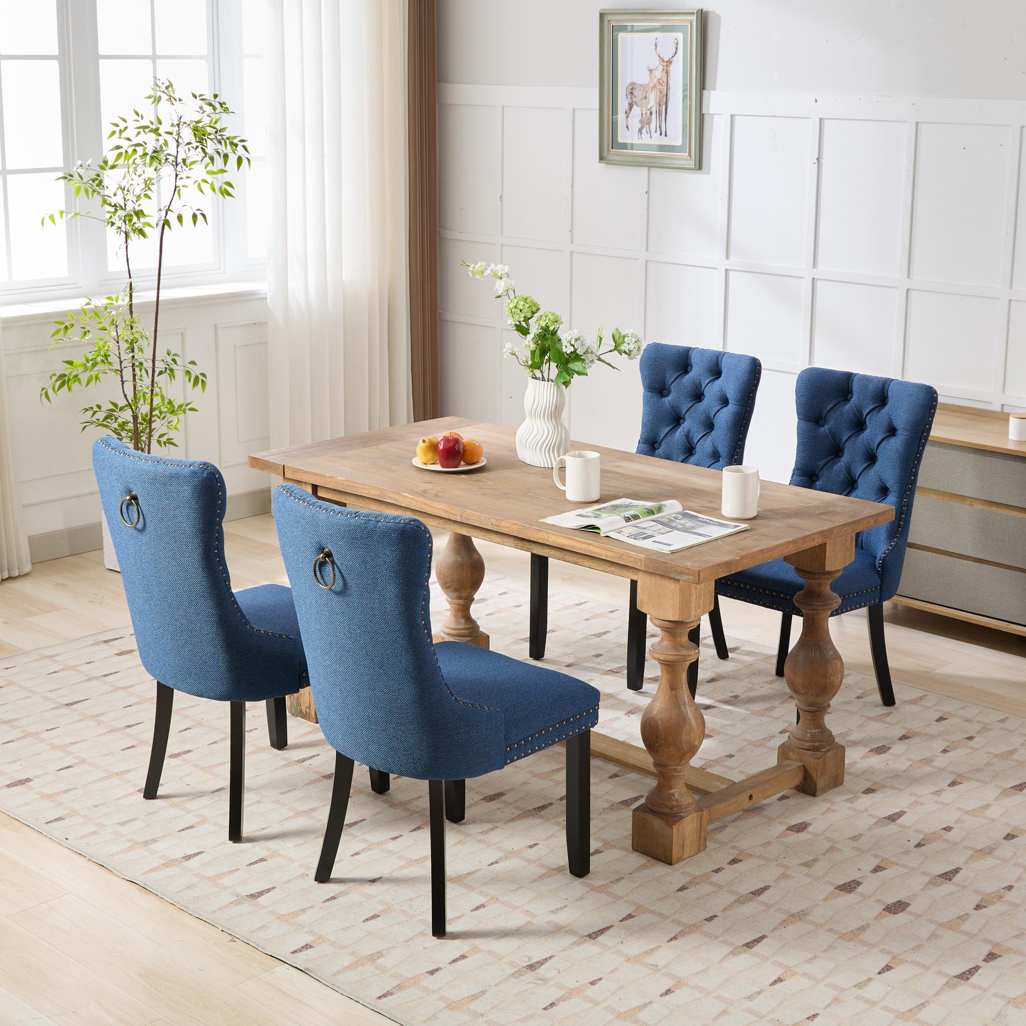 Linen Contemporary Tufted Flax Upholstered Dining Chairs (Set of 2)