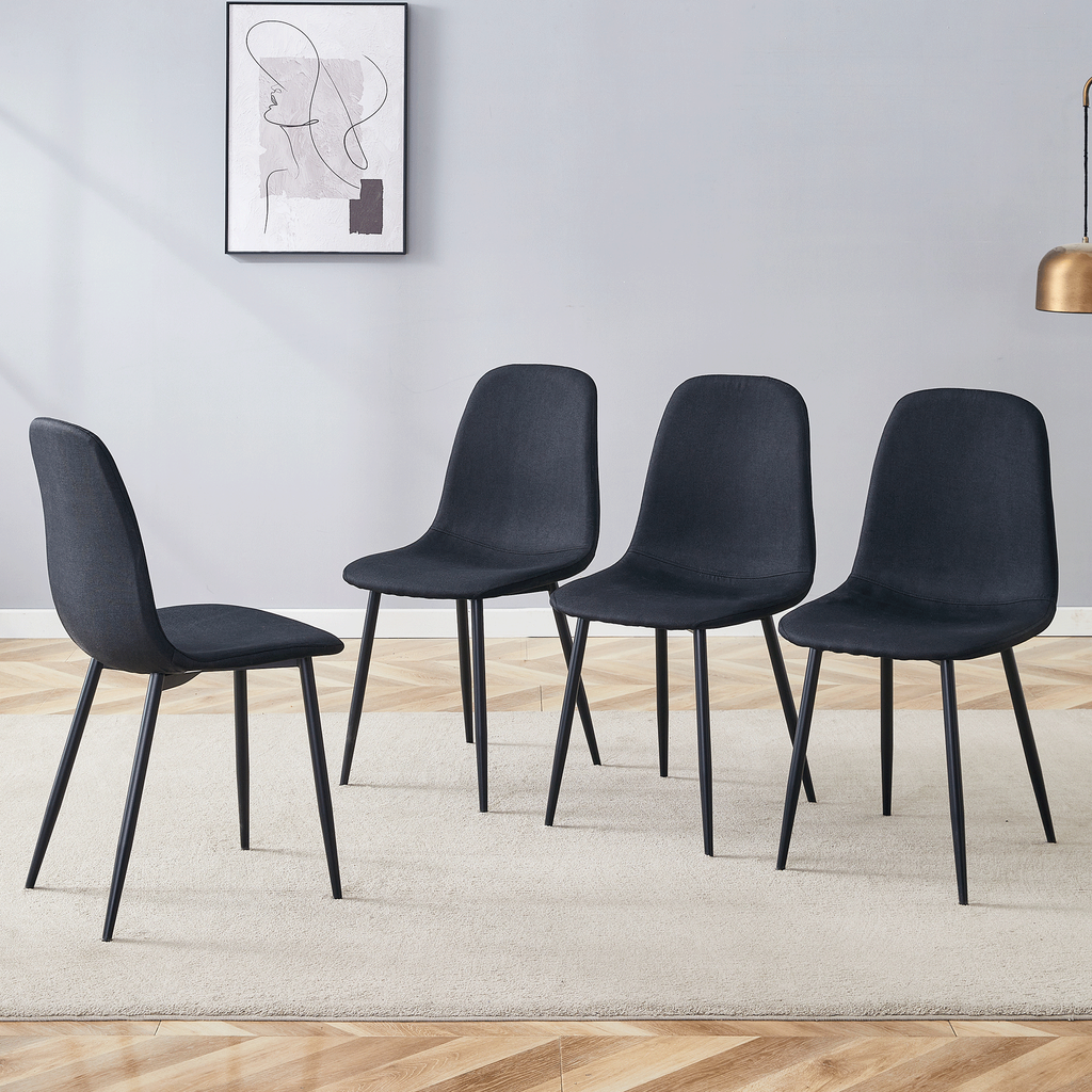 Luxury Simple Chair Black Linen Dining Chair  (Set of 4)