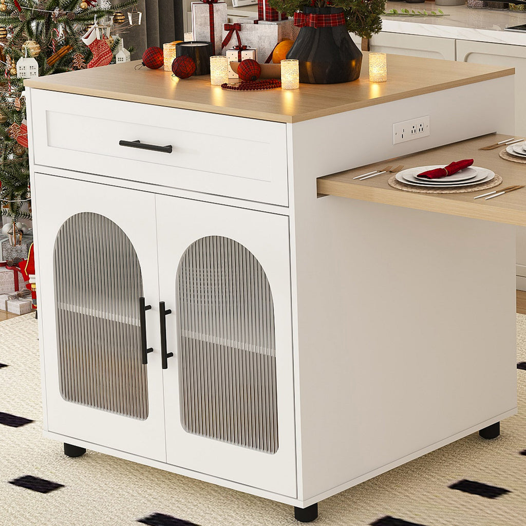 Expandable Kitchen Island with Dining Table