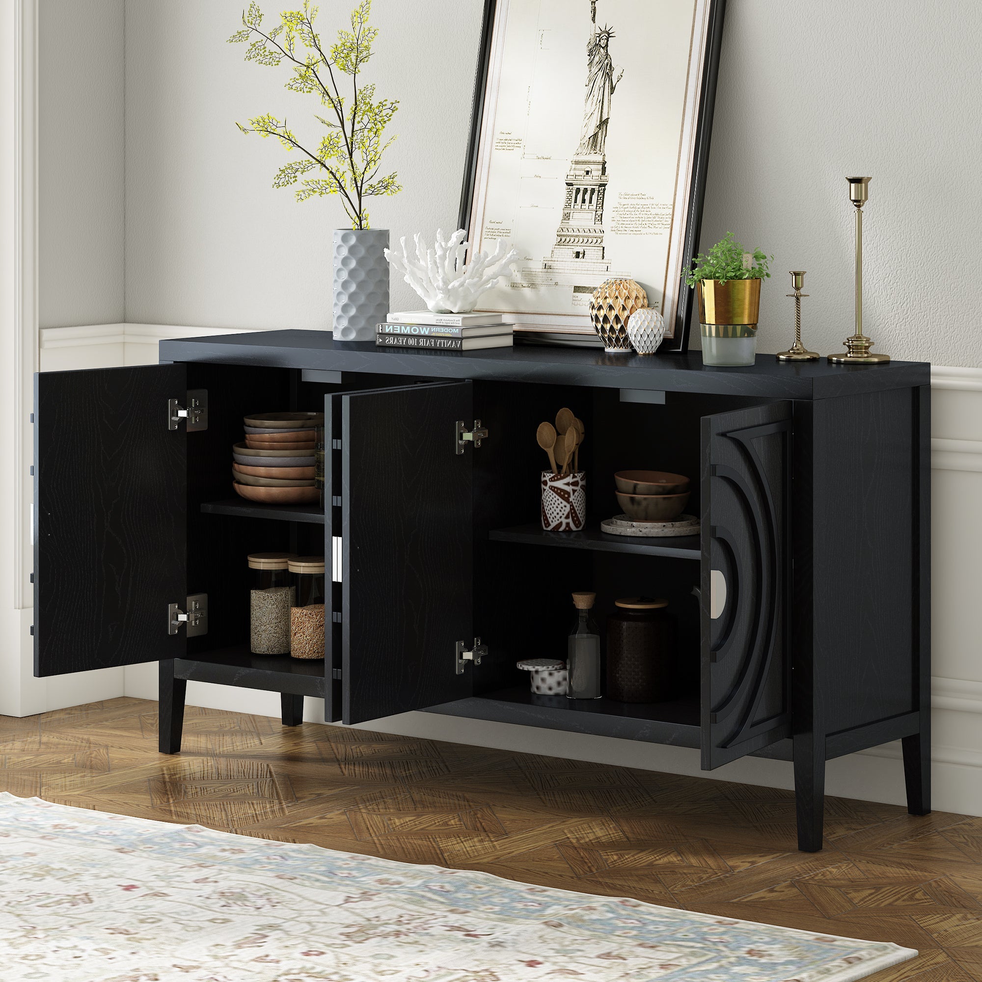 60" Circular Groove Design Sideboard Door for Living Room