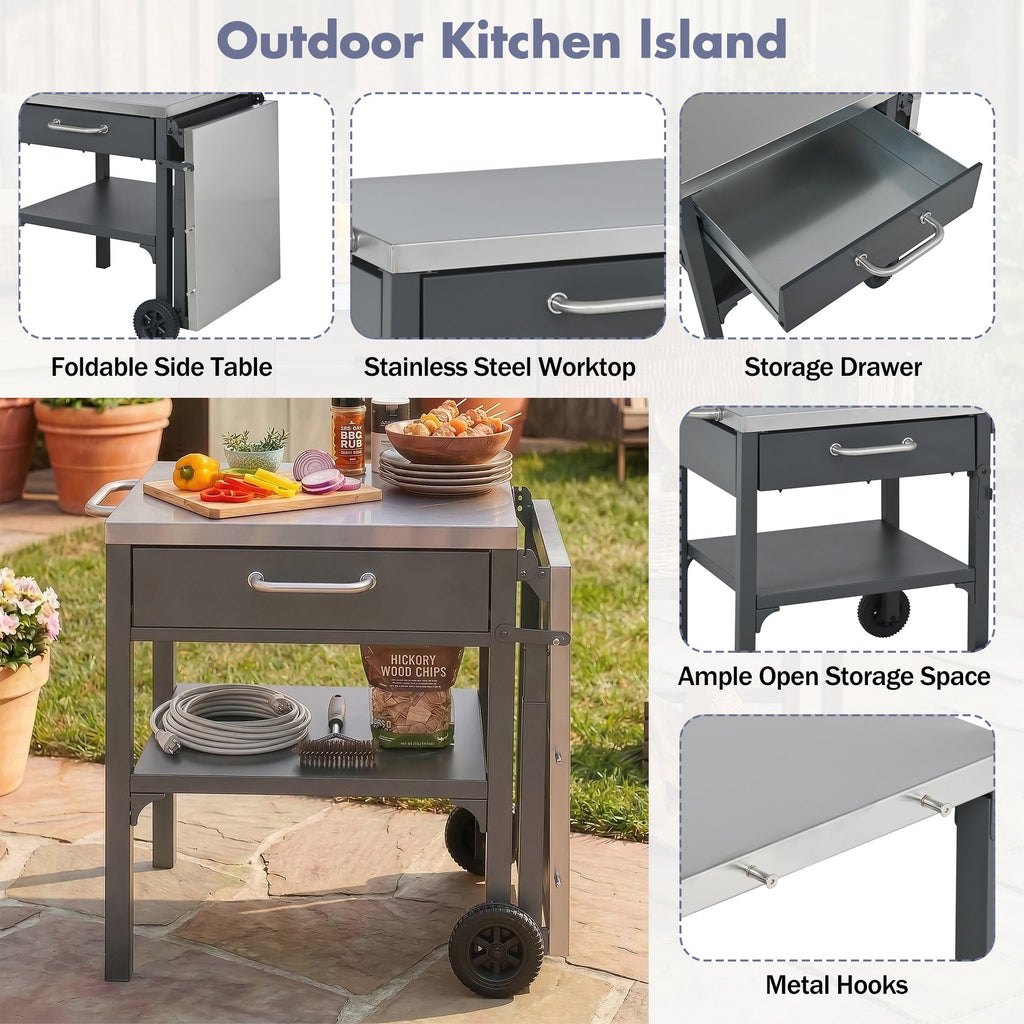 Foldable BBQ cart with storage, portable for backyard & patio cooking
