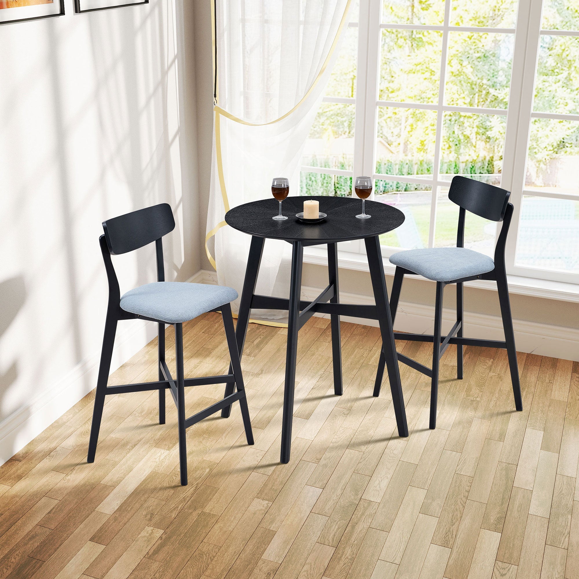 Modern Wooden Bar Chairs (Set of 2)