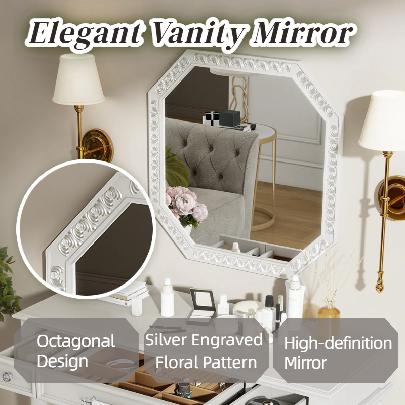 Retro Makeup Desk with Large Mirror