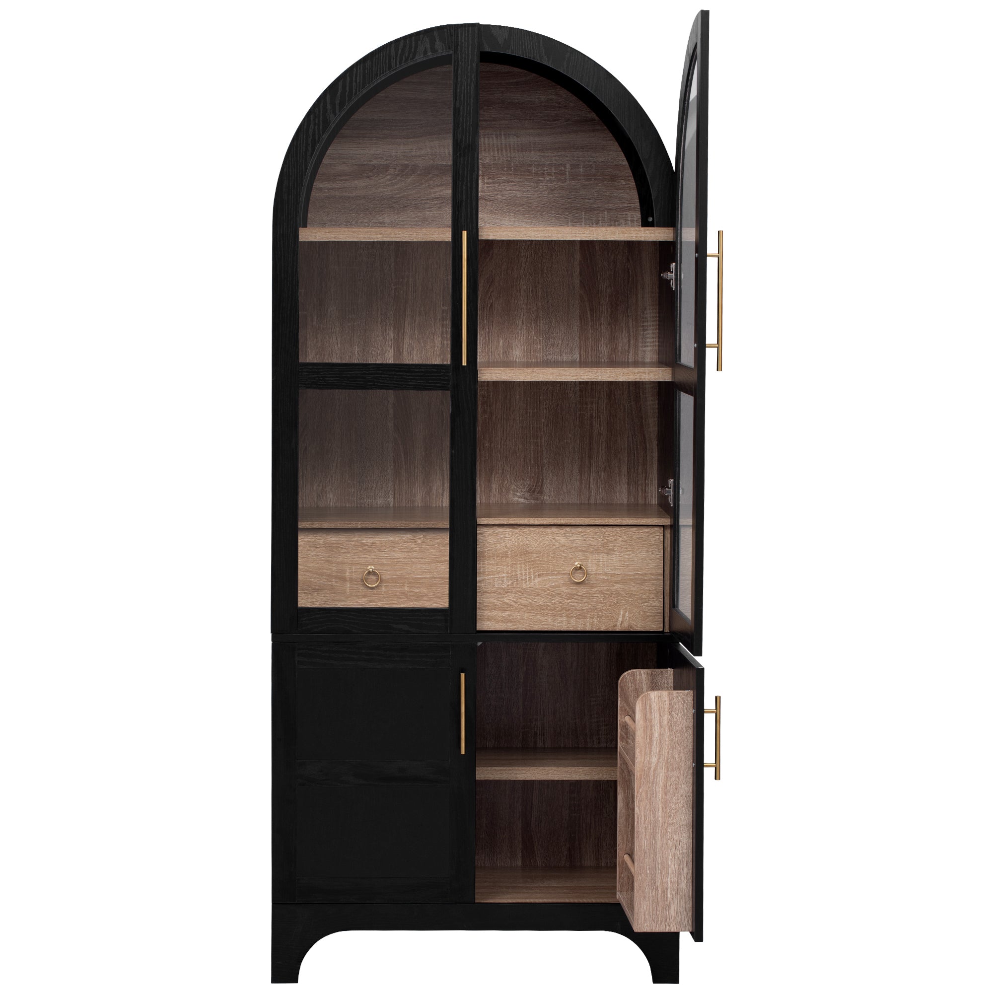 71" Tall Arched Farmhouse Kitchen Pantry Cabinet with Door Shelves