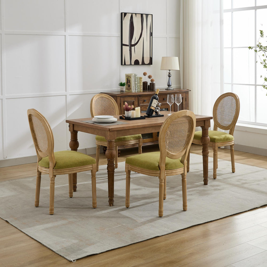French Style Solid Wood Frame Linen Fabric Dining Chair (Set of 2)