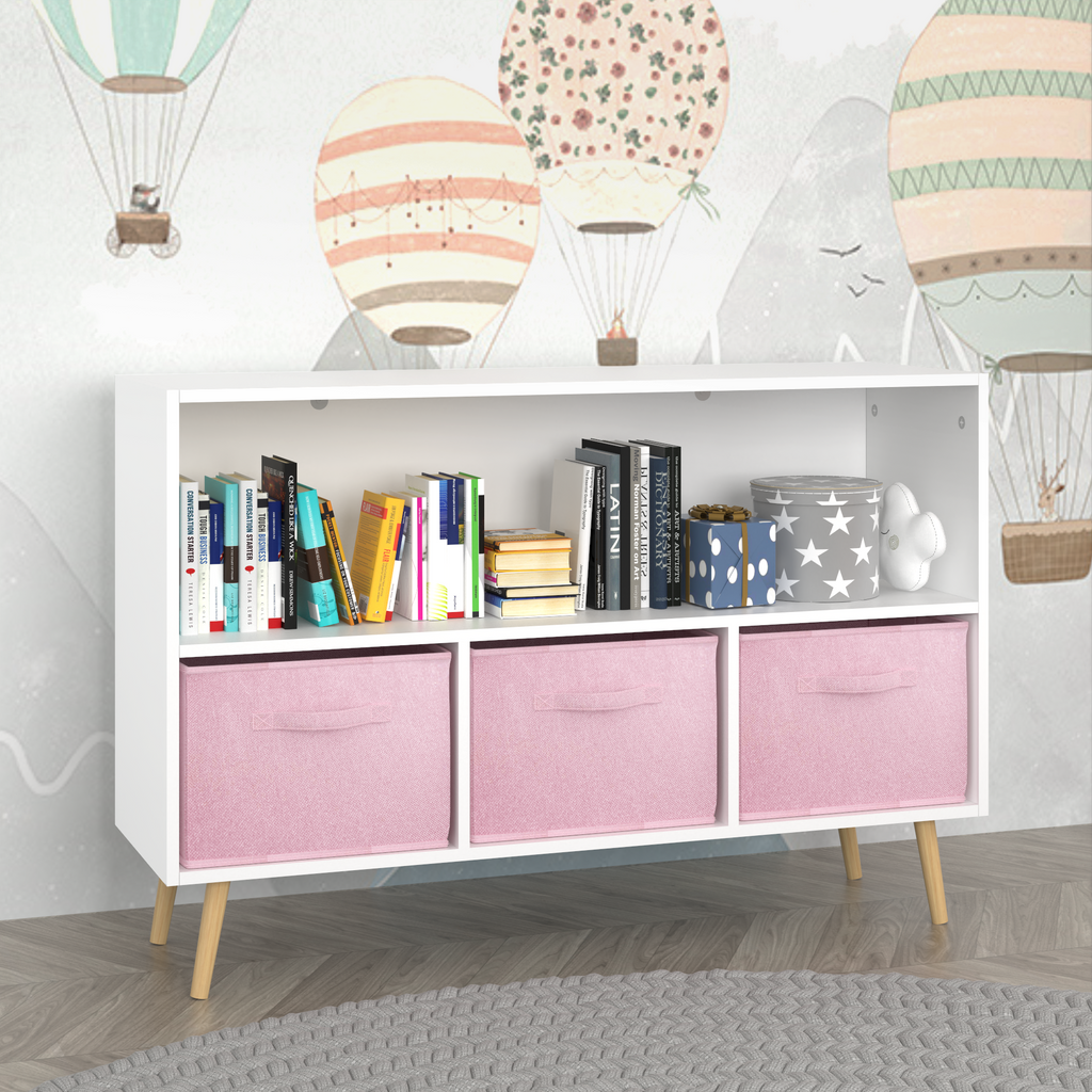 Children's Book Display Kids Bookcase with 3 Fabric Bins