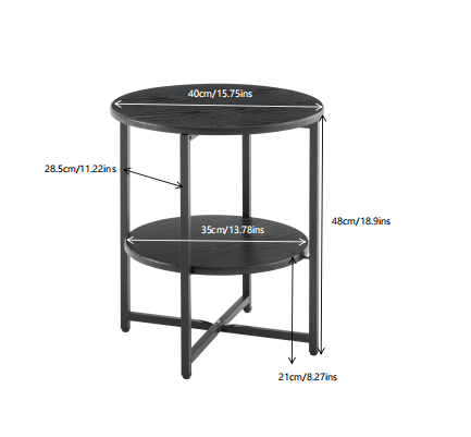 Small Round Side Table 2-Tier Black Farmhouse Accent Table with Storage Shelf