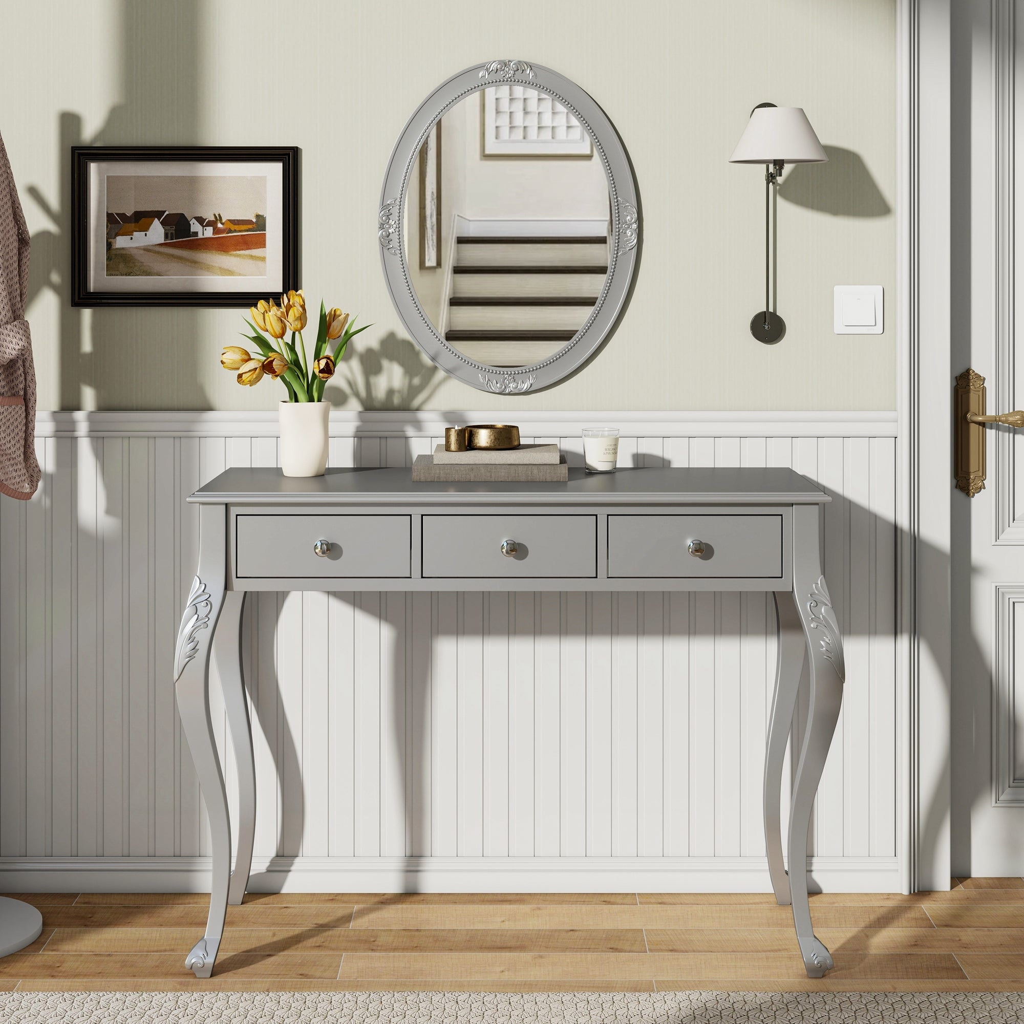 Luxury Makeup Vanity Desk with Oval Mirror