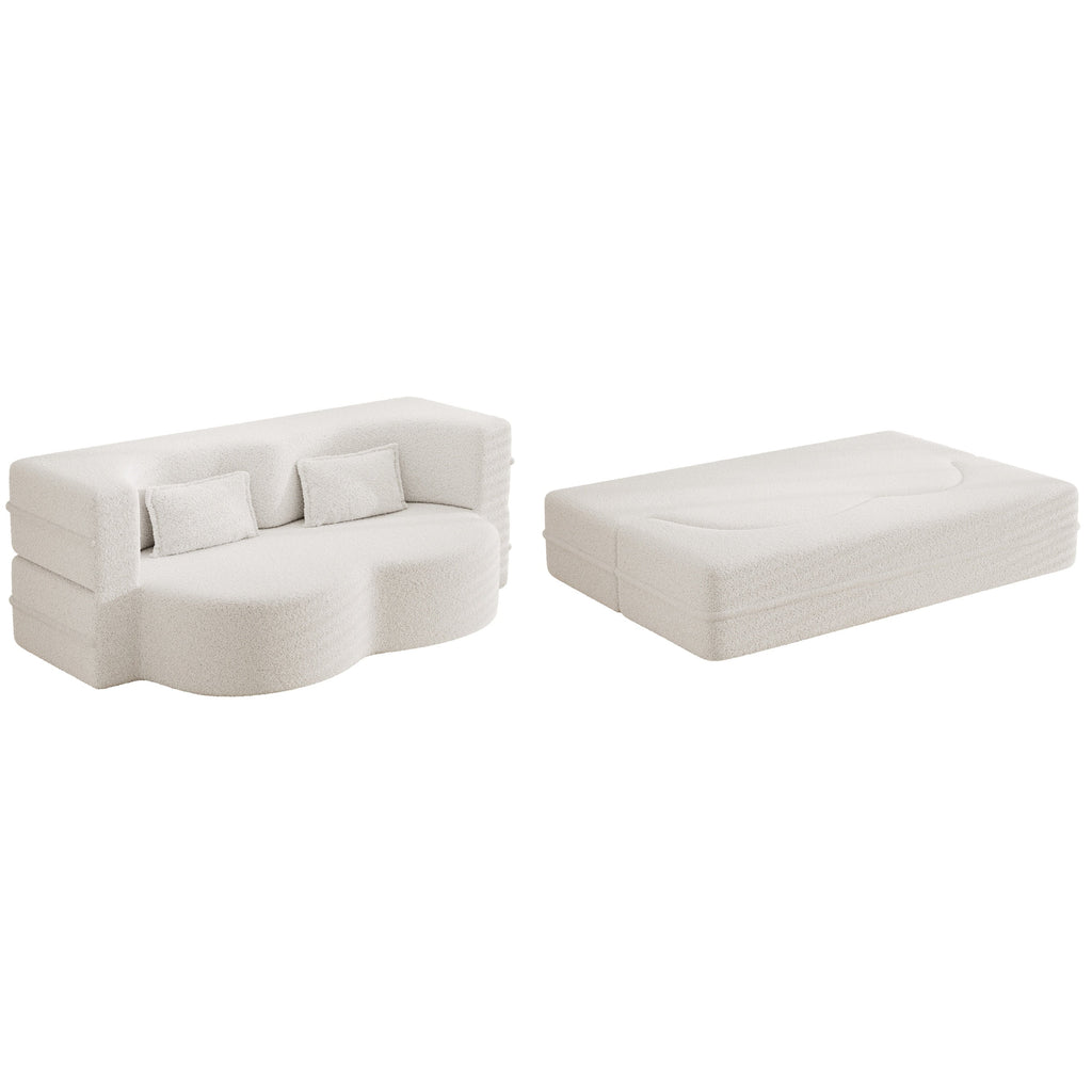 Modern Convertible Teddy Fabric Sofa with 2 Pillows