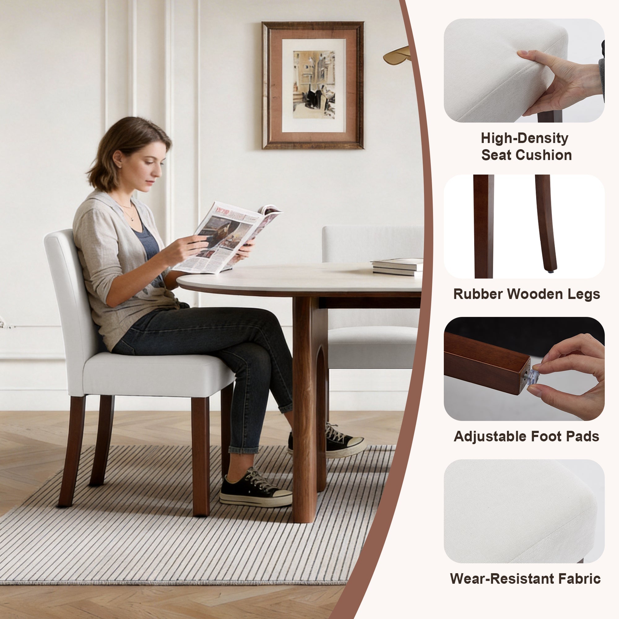 Firmoz Modern High-Back Dining Chairs with Rubberwood Legs