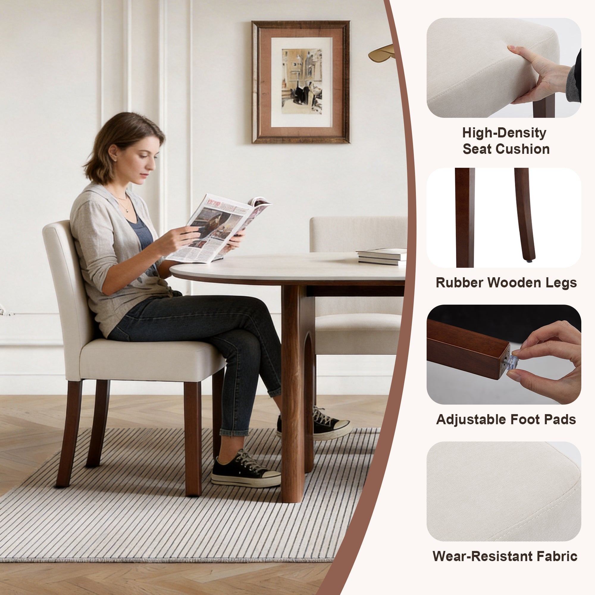 Firmoz Modern High-Back Dining Chairs with Rubberwood Legs