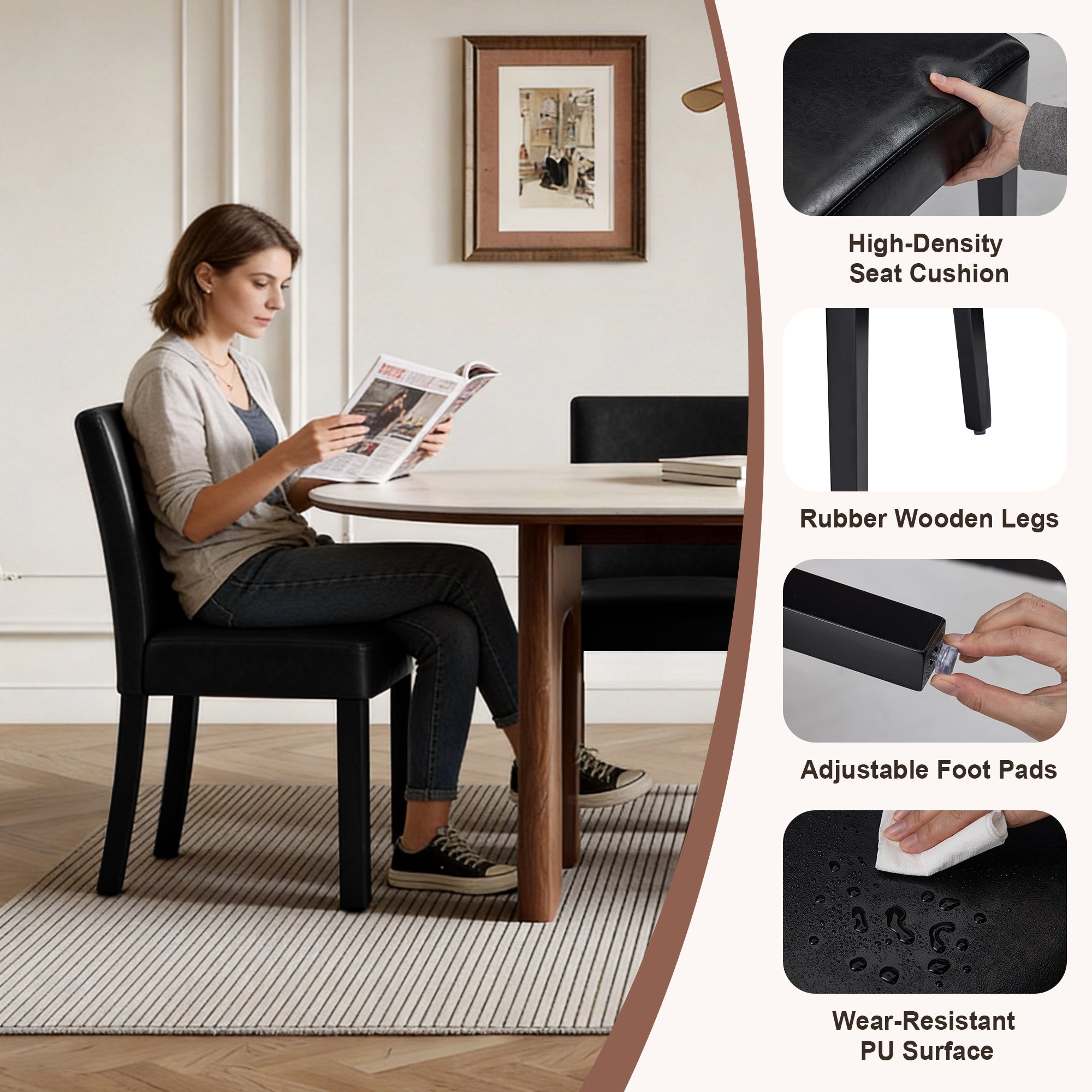 Firmoz Modern High-Back Dining Chairs with Rubberwood Legs