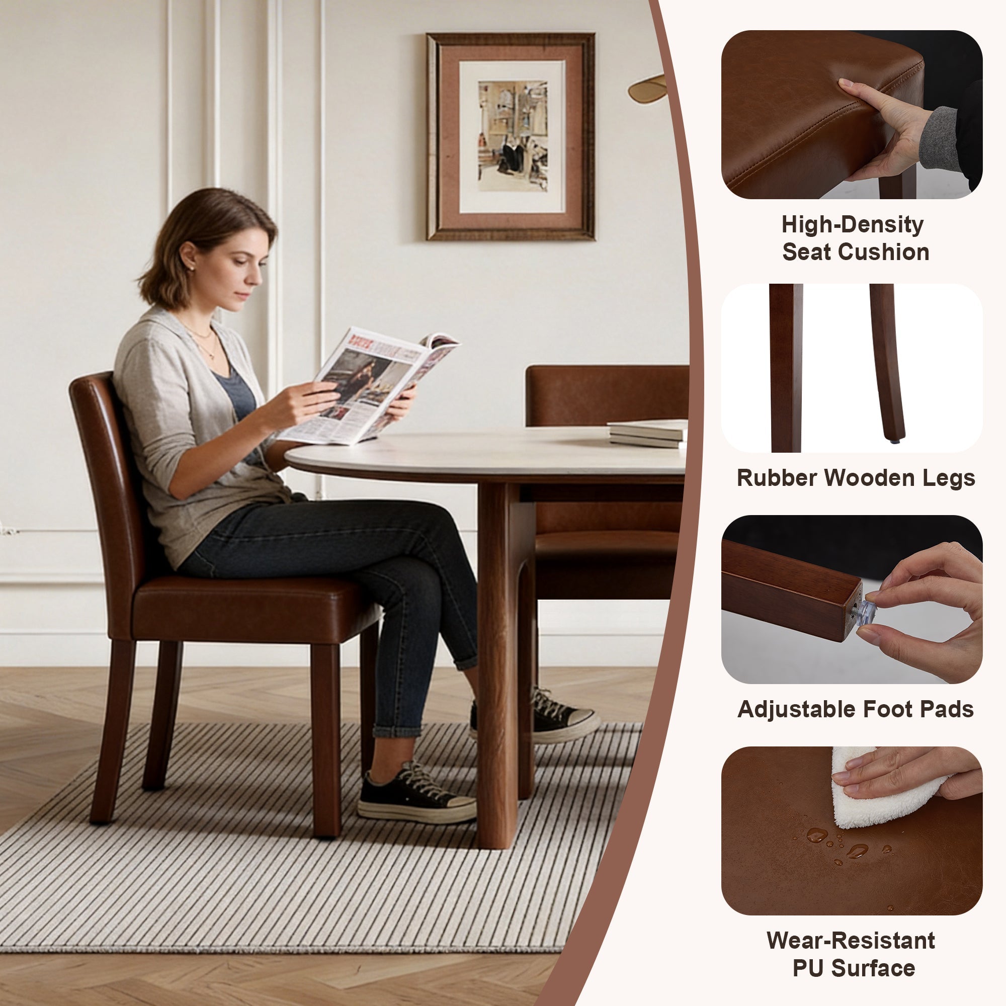 Firmoz Modern High-Back Dining Chairs with Rubberwood Legs