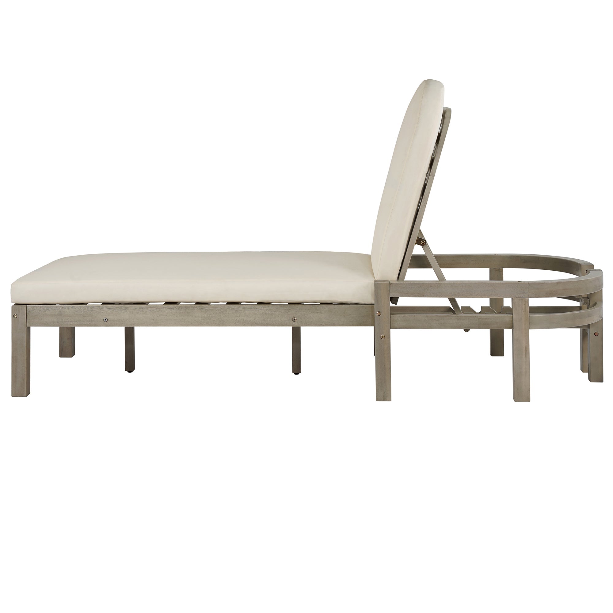 Acacia Wood Chaise Lounge Chairs 5-Position Adjustable Backrest for Patio Poolside
