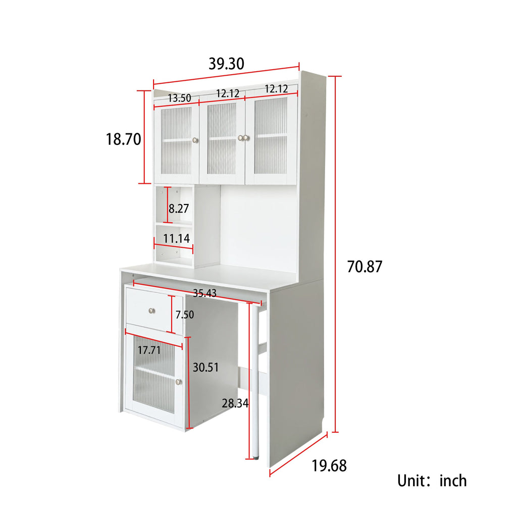 90 Degree Rotating Desktop Computer Desk with Glass Door for Home Office