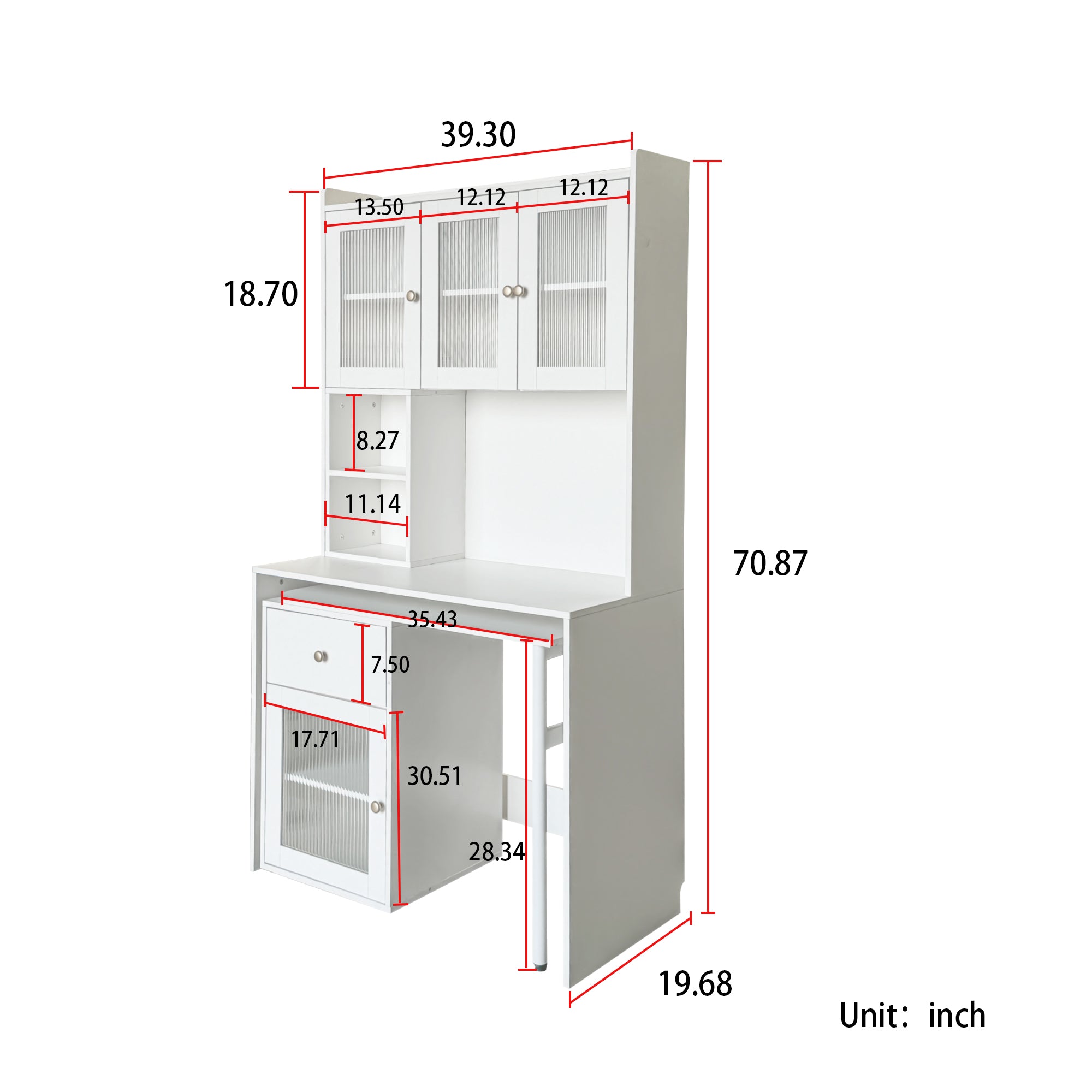 90 Degree Rotating Desktop Computer Desk with Glass Door for Home Office