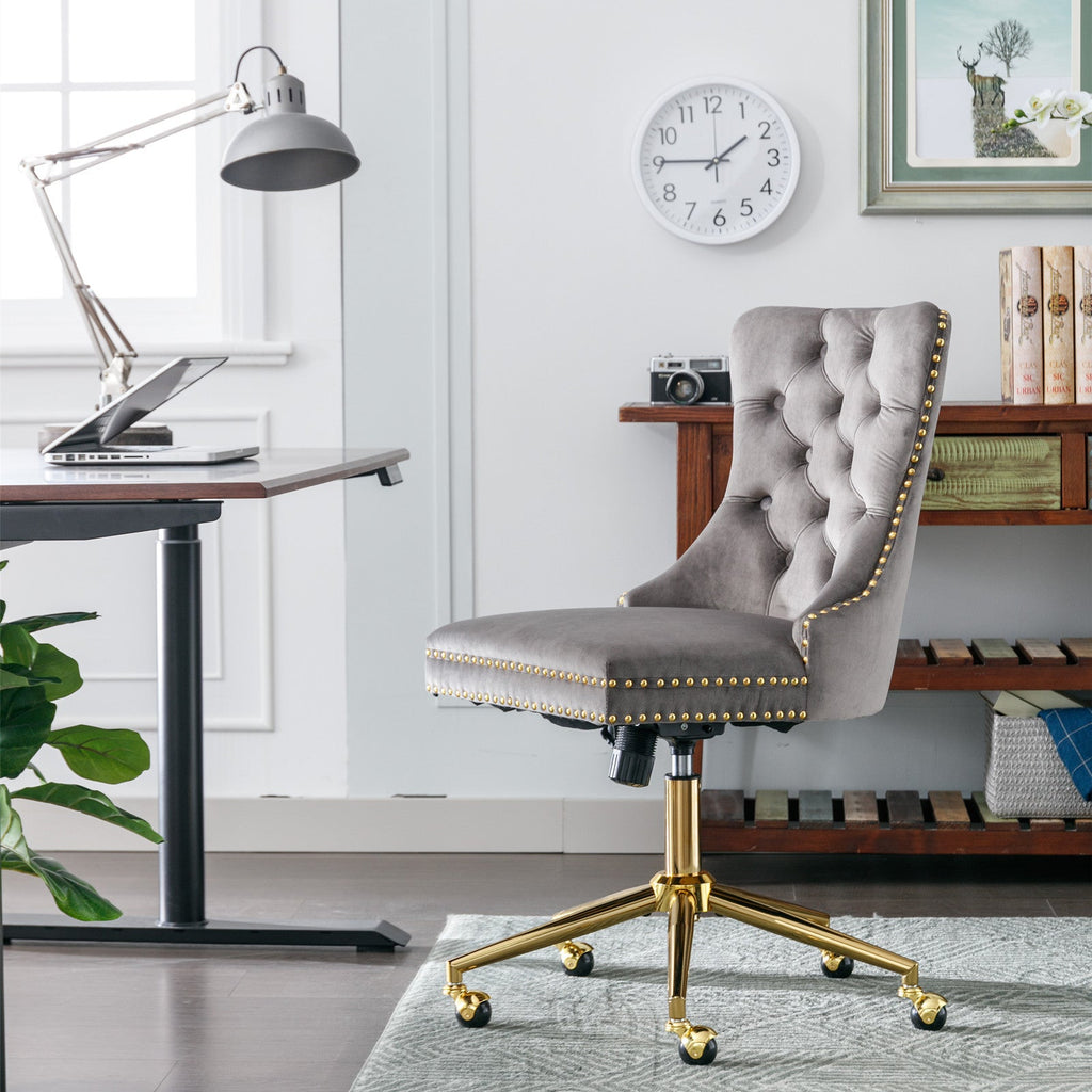 Adjustable Velvet Upholstered Tufted Button Home Office Chair