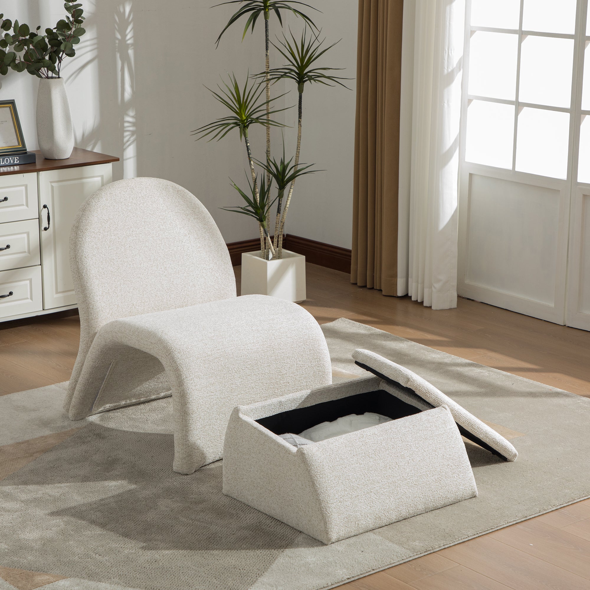 24.8 ' Wide Modern Upholstered Armless Chair with Storage Ottoman
