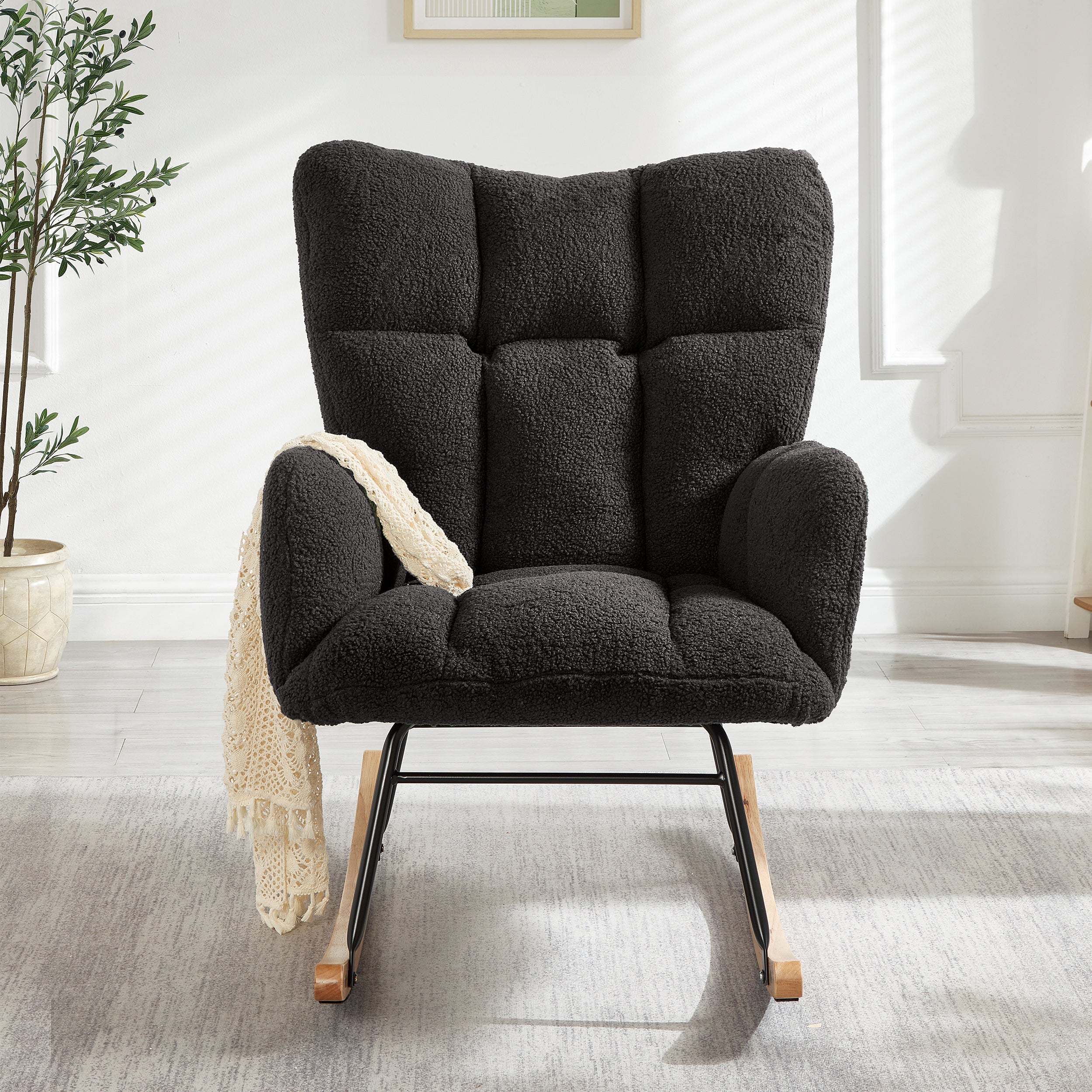 Tufted Upholstered Teddy Fabric Glider Rocking Chair