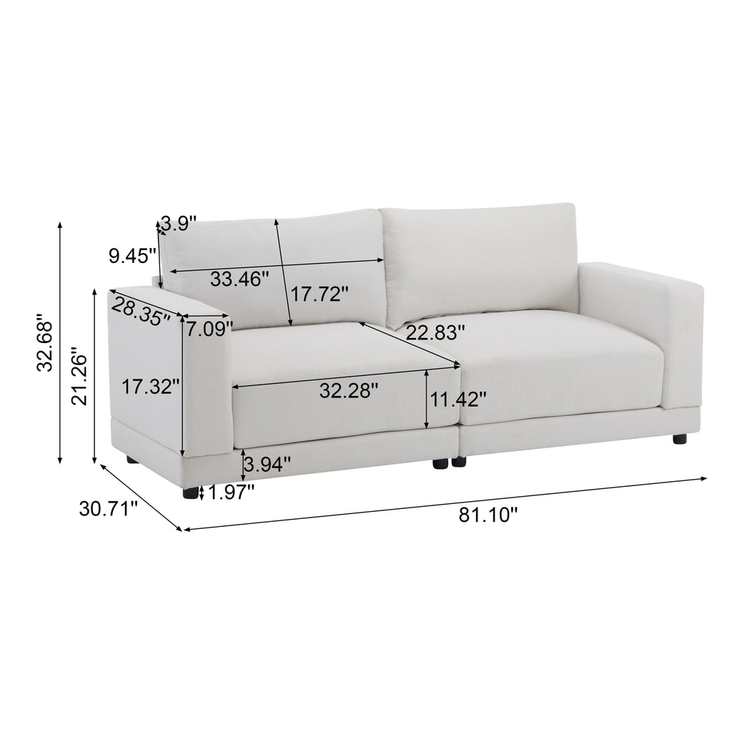 81'' Modern Square Arm Sofa with Soft Fabric Upholstery