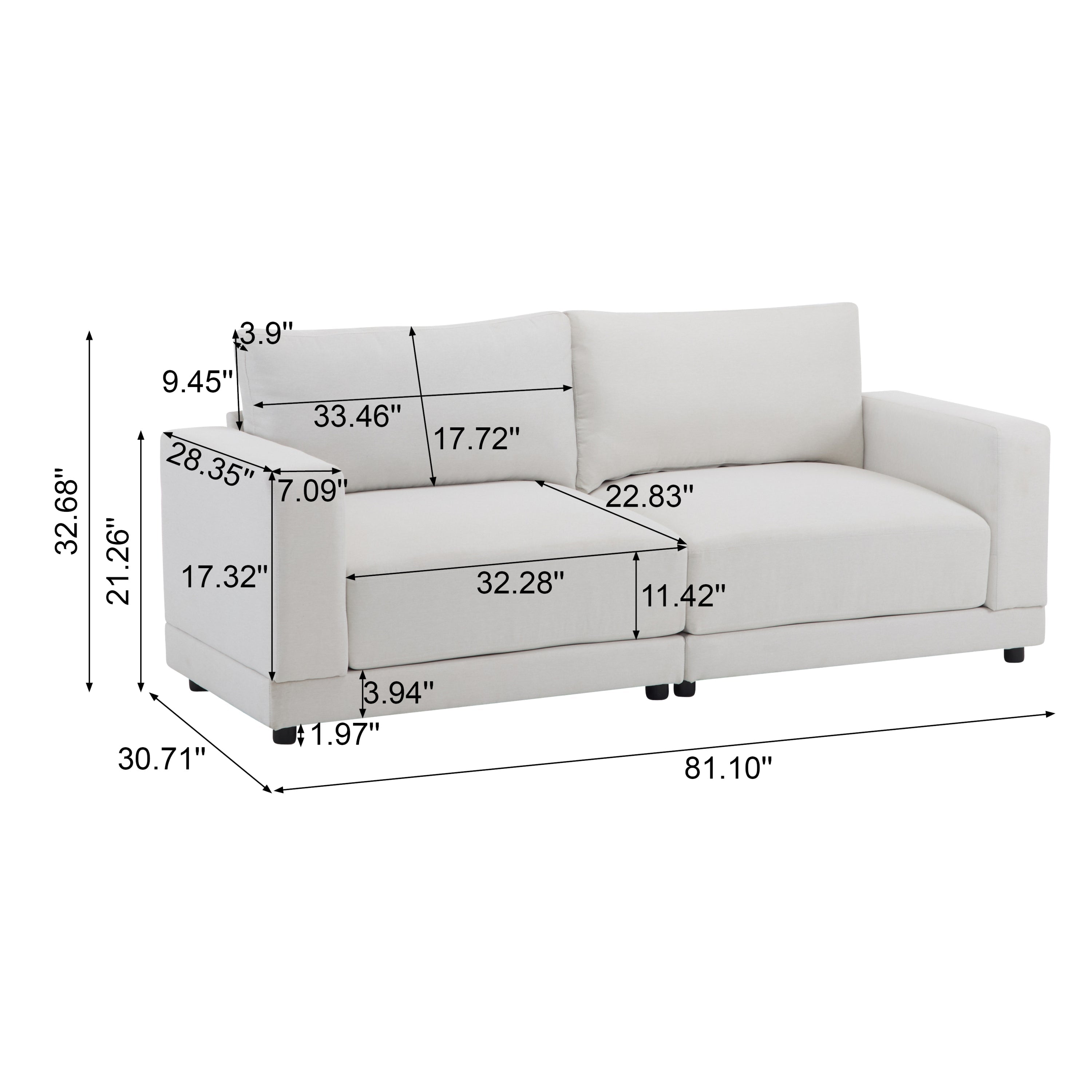 81'' Modern Square Arm Sofa with Soft Fabric Upholstery