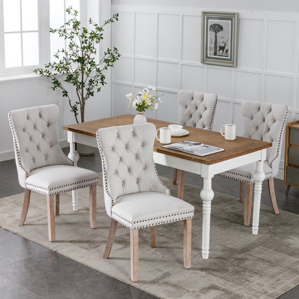 Linen Contemporary Tufted Flax Upholstered Dining Chairs (Set of 2)