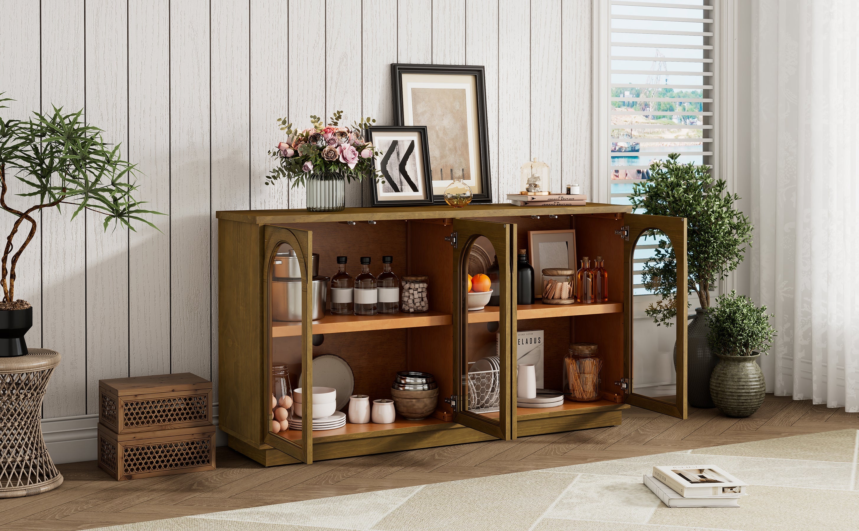 4-Door Large Arched Buffet  Storage Cabinet